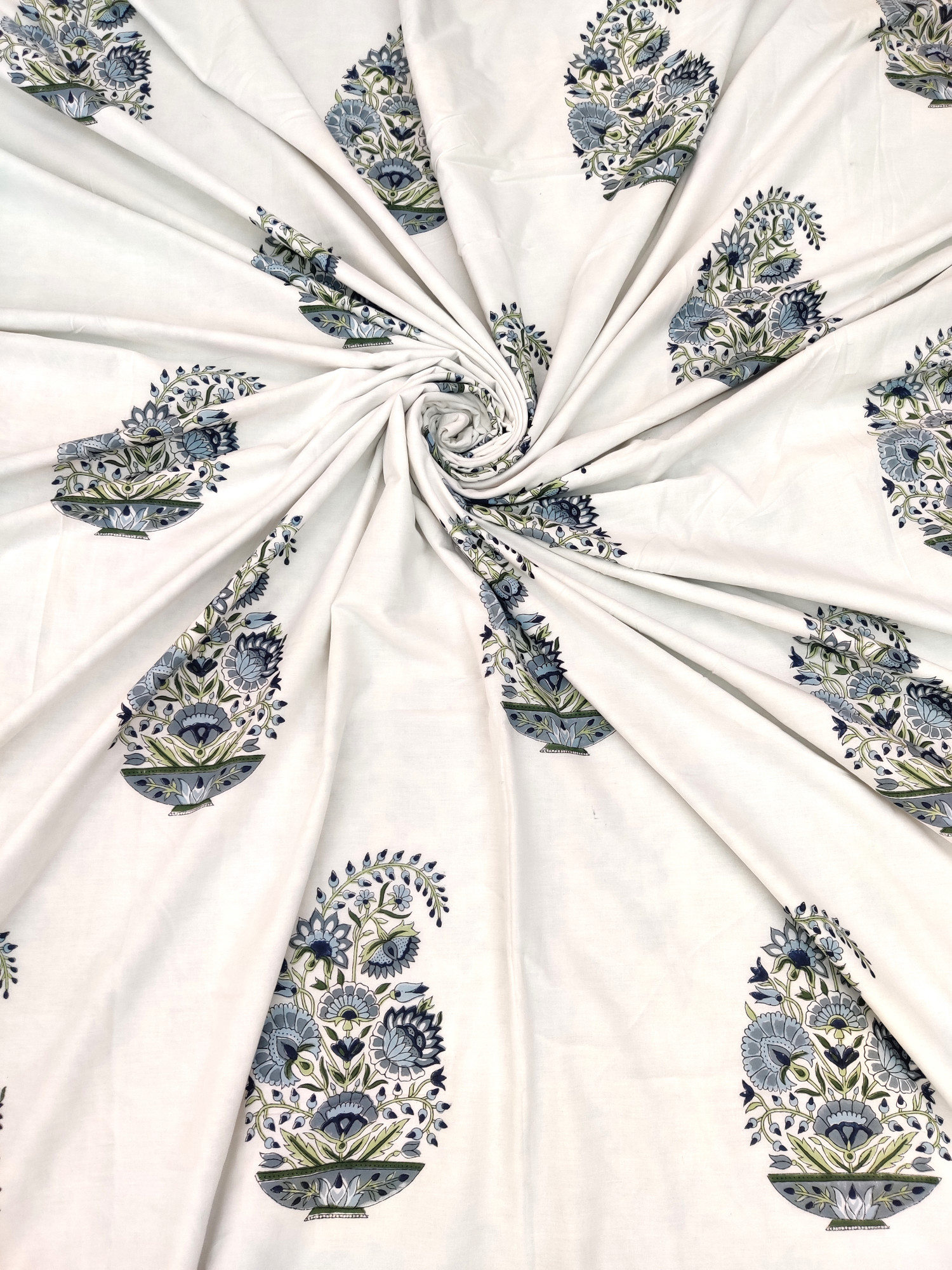 Block Print Dohar - Grey Boota Hand Block Print Mulmul Cotton Jaipuri