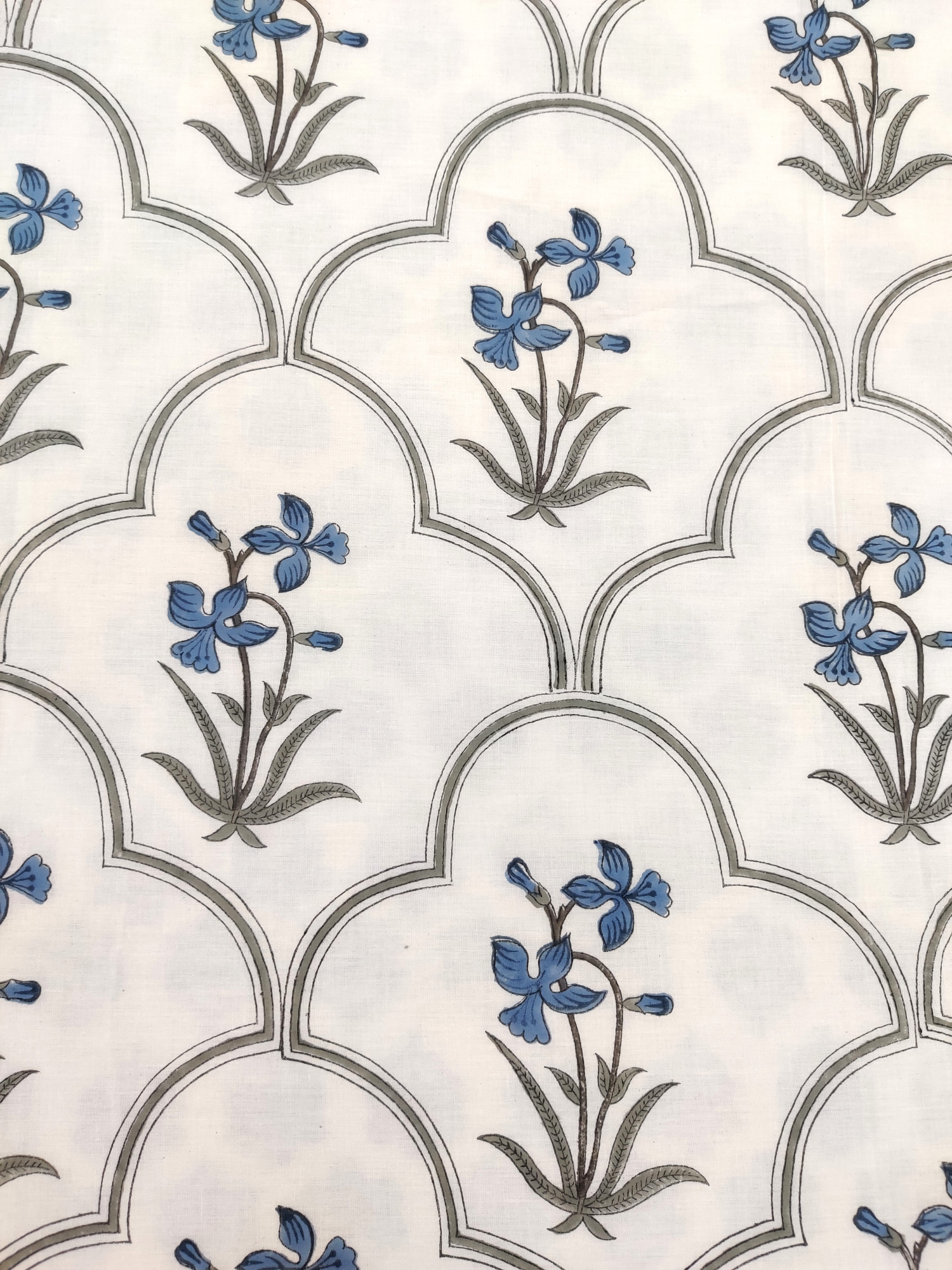 Block Print Dohar - Blue Blossom Hand Block Print Fine Cotton Jaipuri