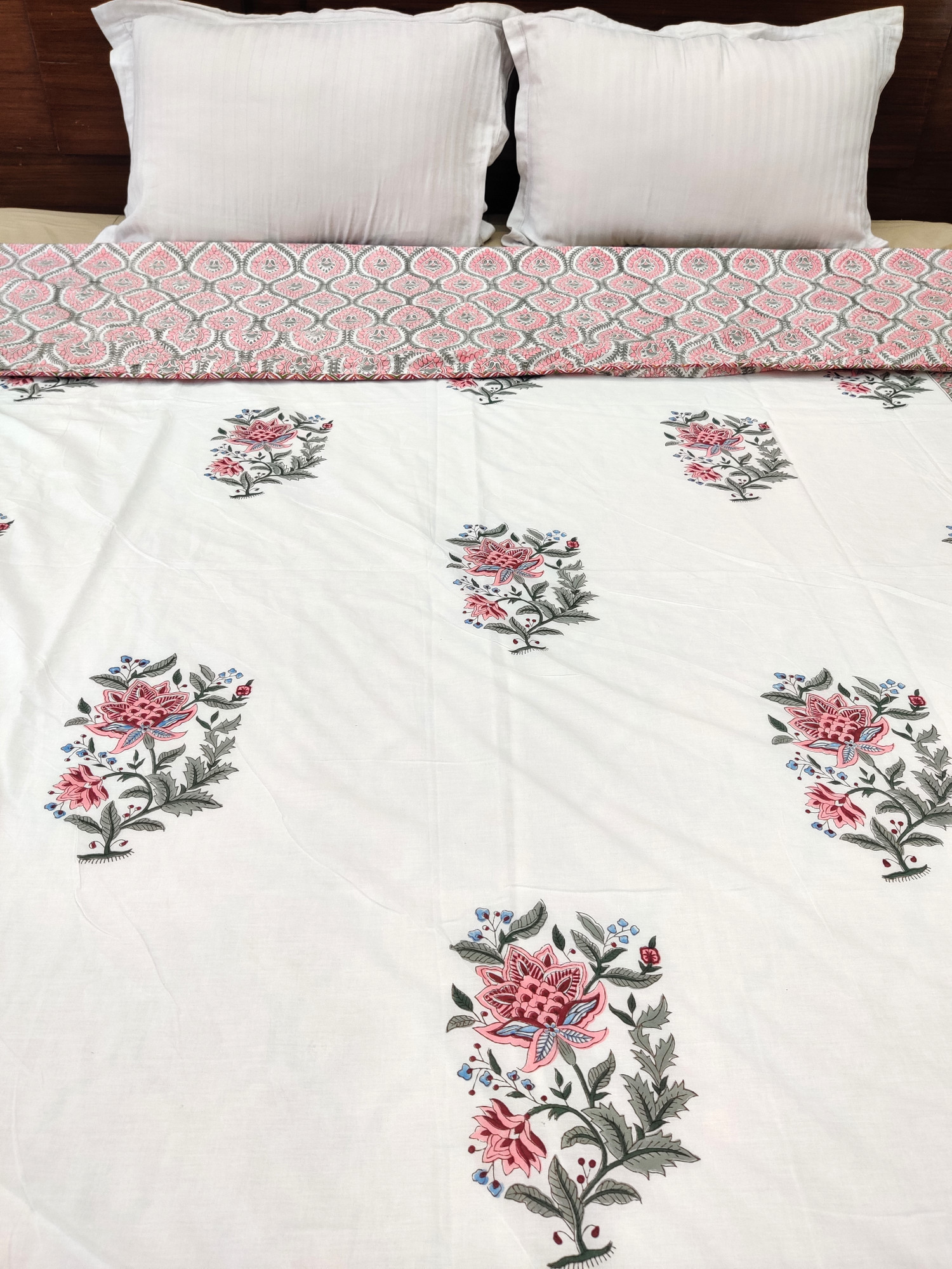 Block Print Dohar - Peach Boota Hand Block Print Cotton Jaipuri