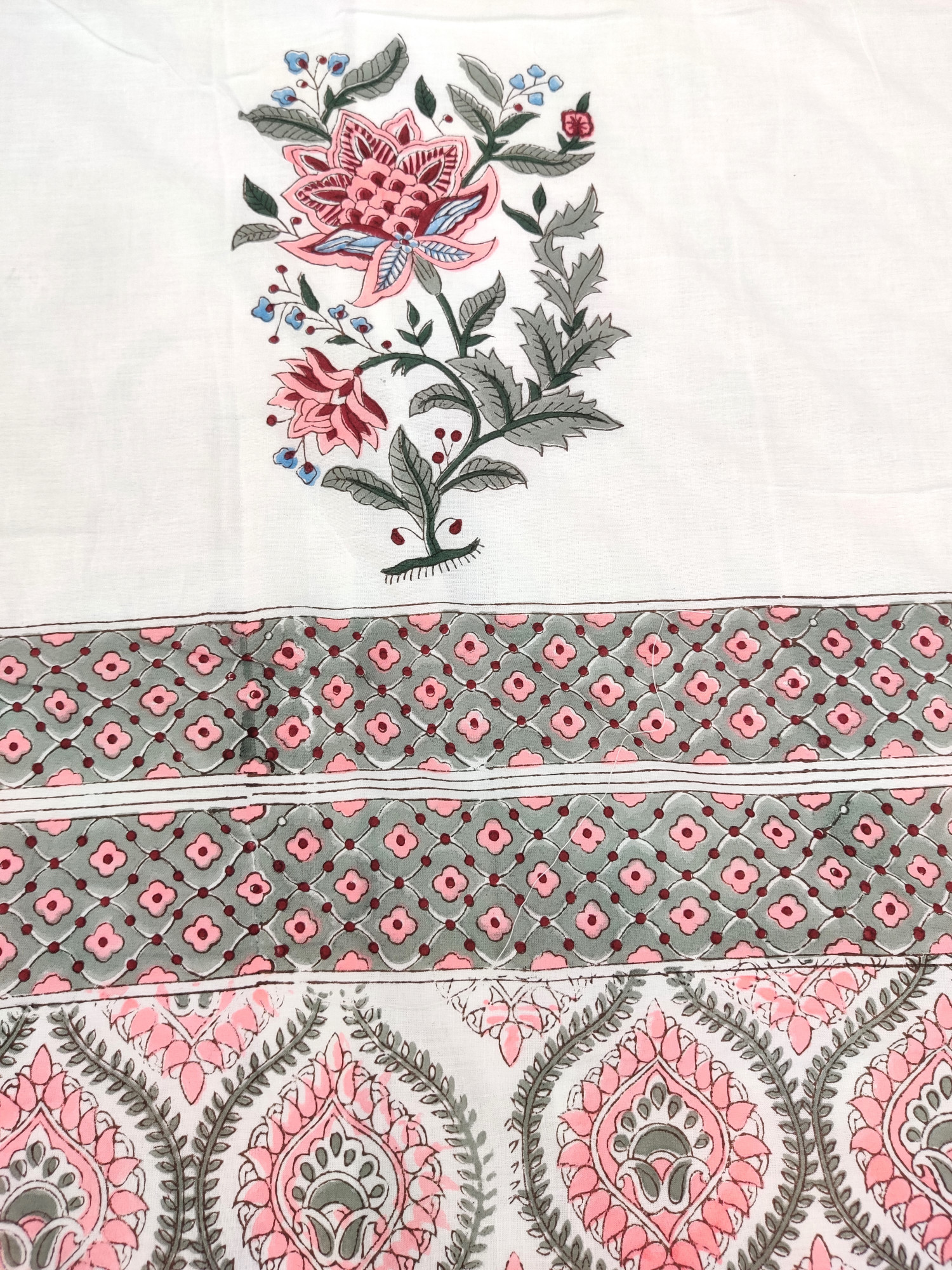 Block Print Dohar - Peach Boota Hand Block Print Cotton Jaipuri