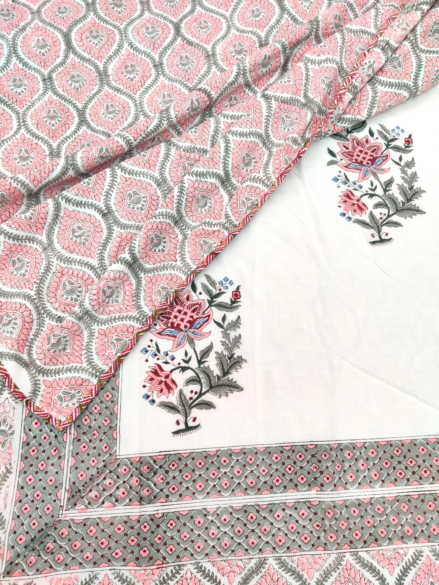 Block Print Dohar - Peach Boota Hand Block Print Cotton Jaipuri