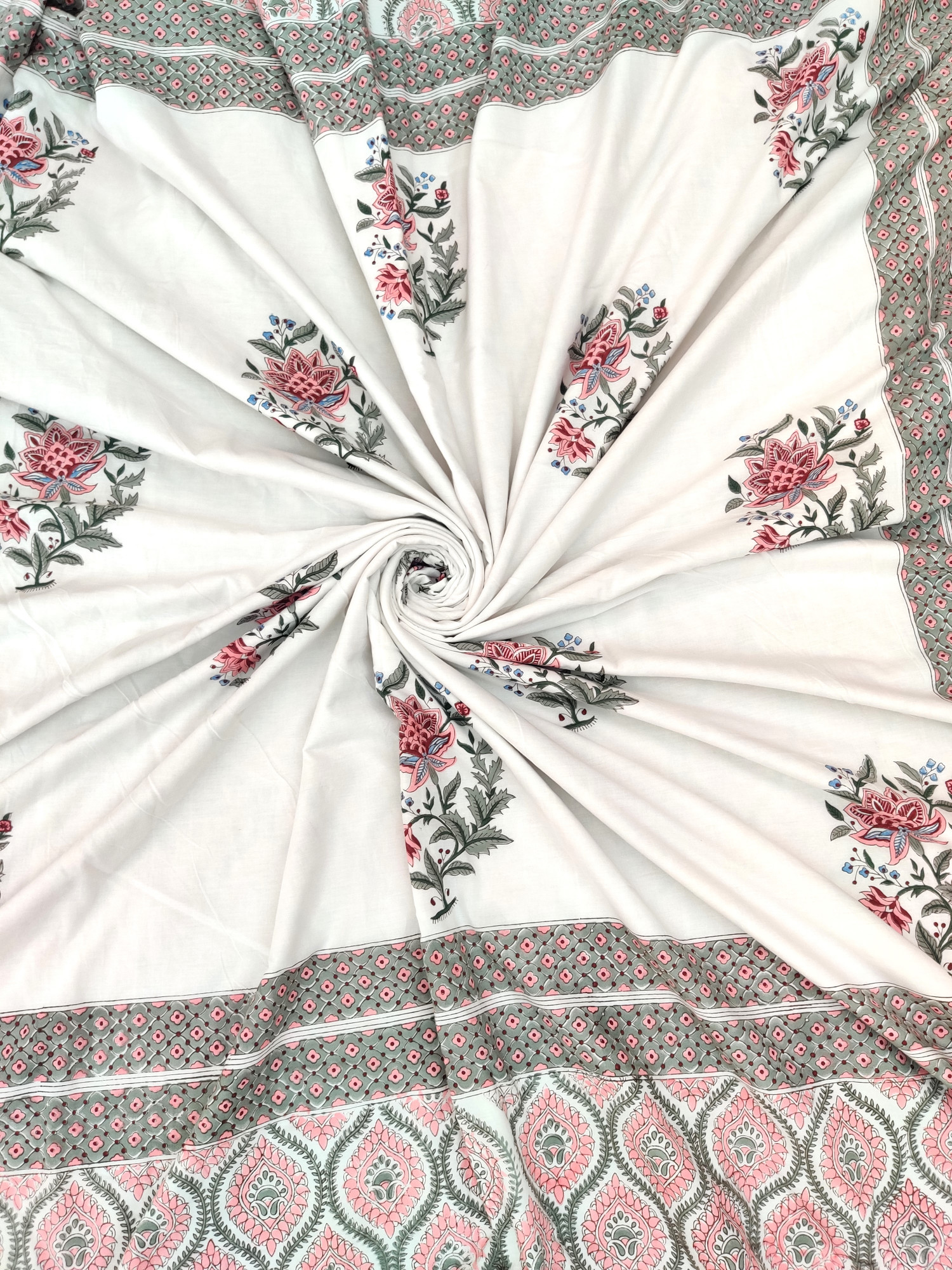 Block Print Dohar - Peach Boota Hand Block Print Cotton Jaipuri