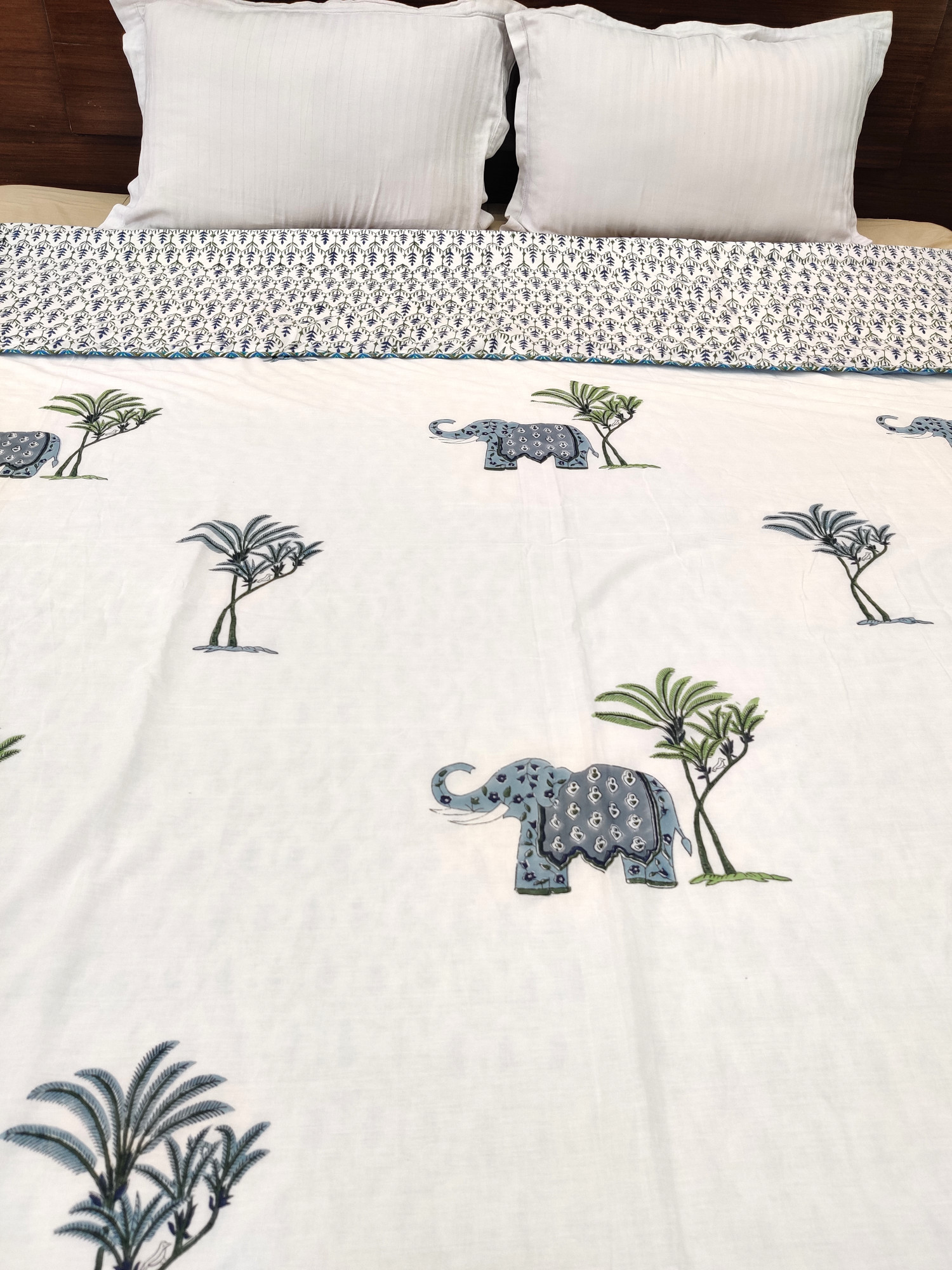 Block Print Dohar - Grey Haathi Hand Block Print Cotton Jaipuri