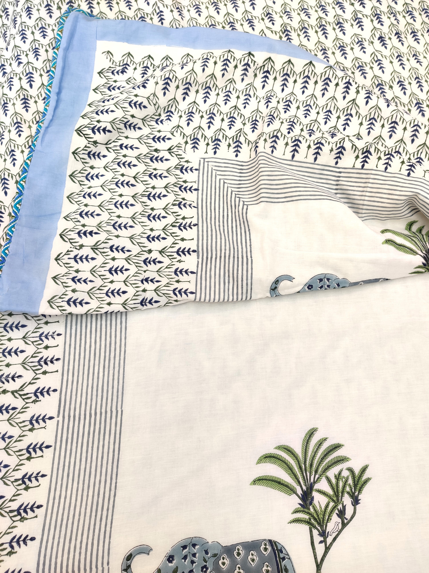 Block Print Dohar - Grey Haathi Hand Block Print Cotton Jaipuri