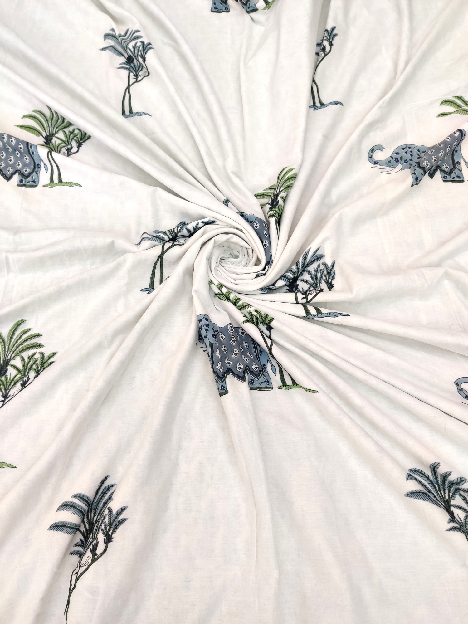 Block Print Dohar - Grey Haathi Hand Block Print Cotton Jaipuri