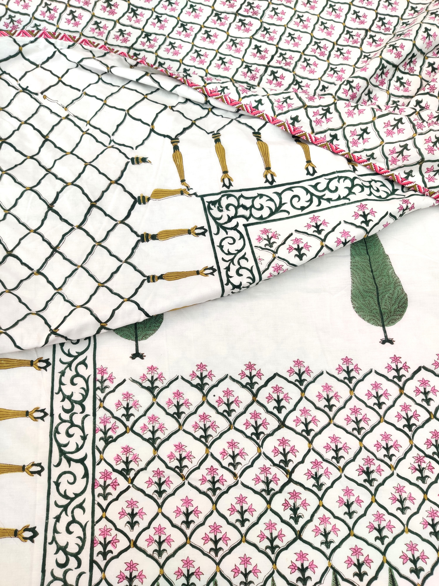 Block Print Dohar - Fern Jaal Hand Block Print Cotton Jaipuri