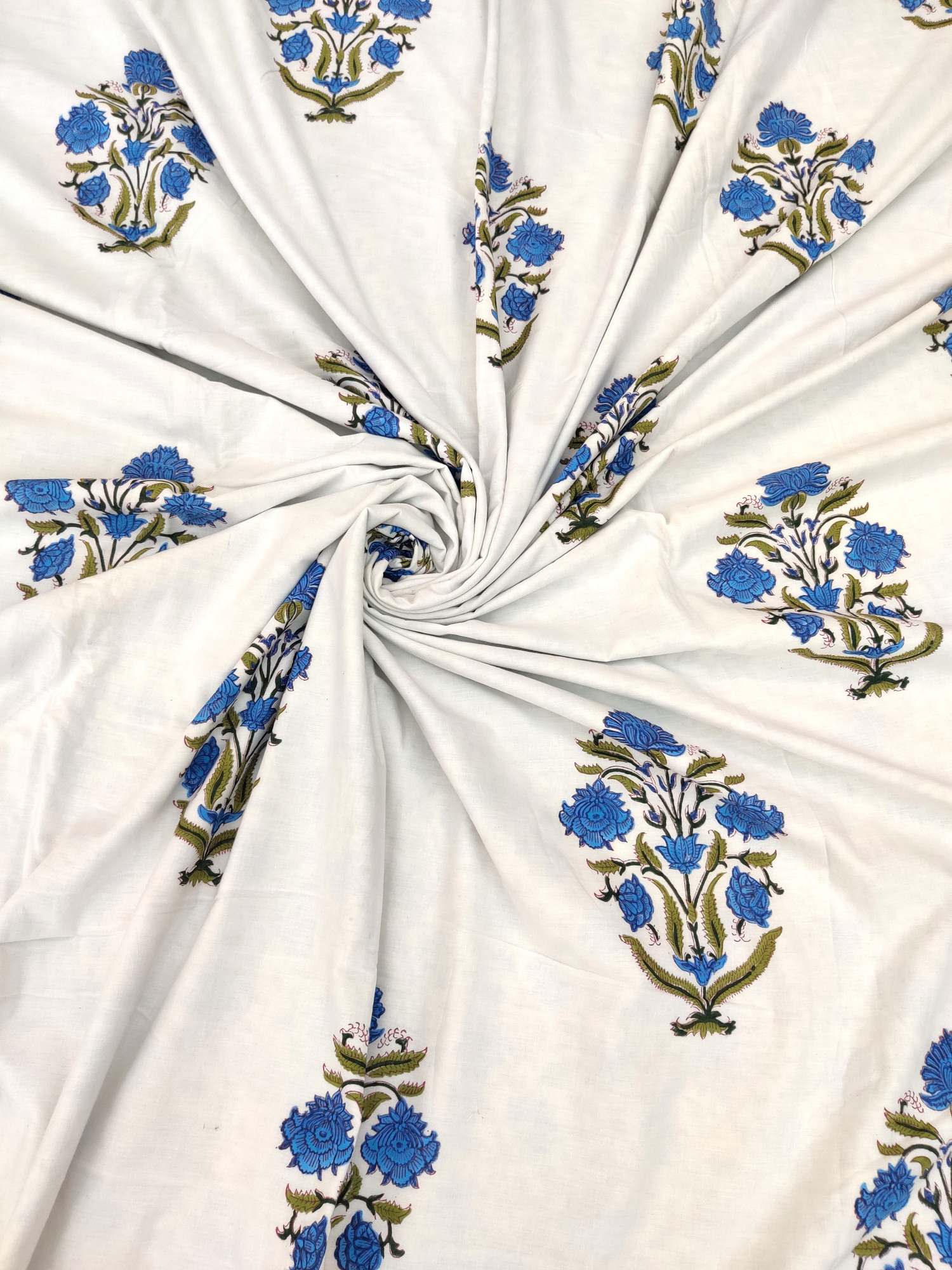 Block Print Dohar - Bluish Bloomers Hand Block Print Premium Cotton Jaipuri