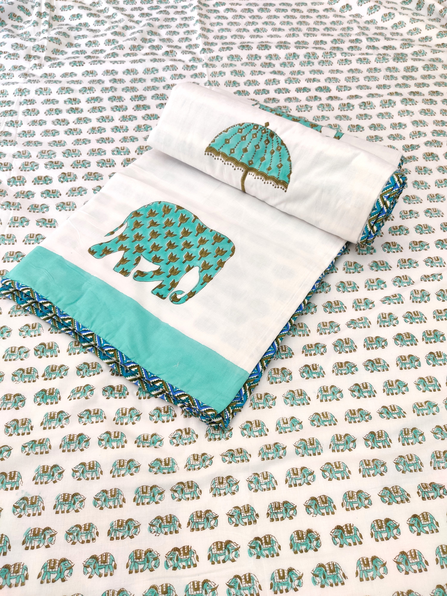 Block Print Dohar - Haathi Reversible Hand Block Print Mulmul Cotton Jaipuri