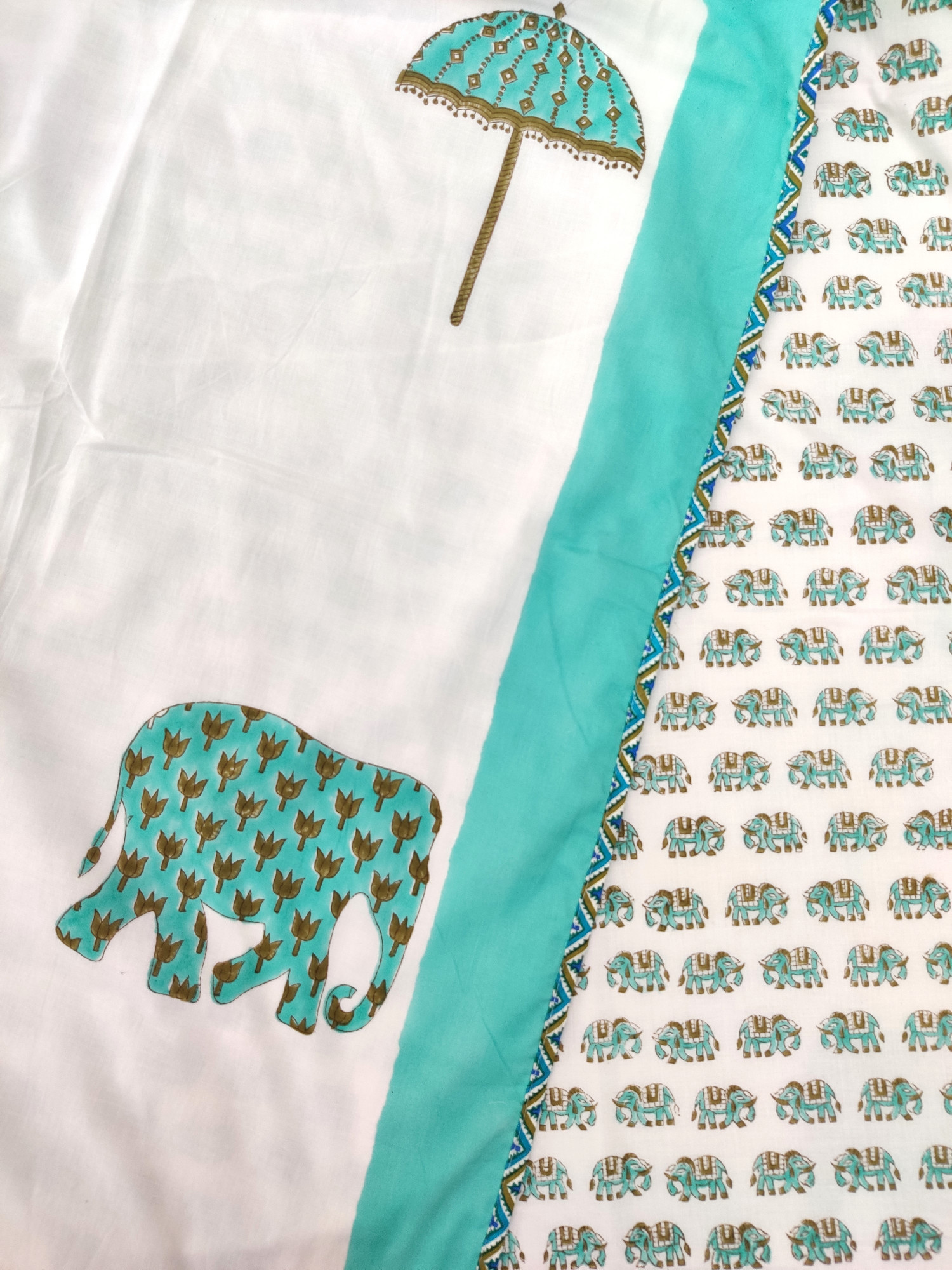Block Print Dohar - Haathi Reversible Hand Block Print Mulmul Cotton Jaipuri