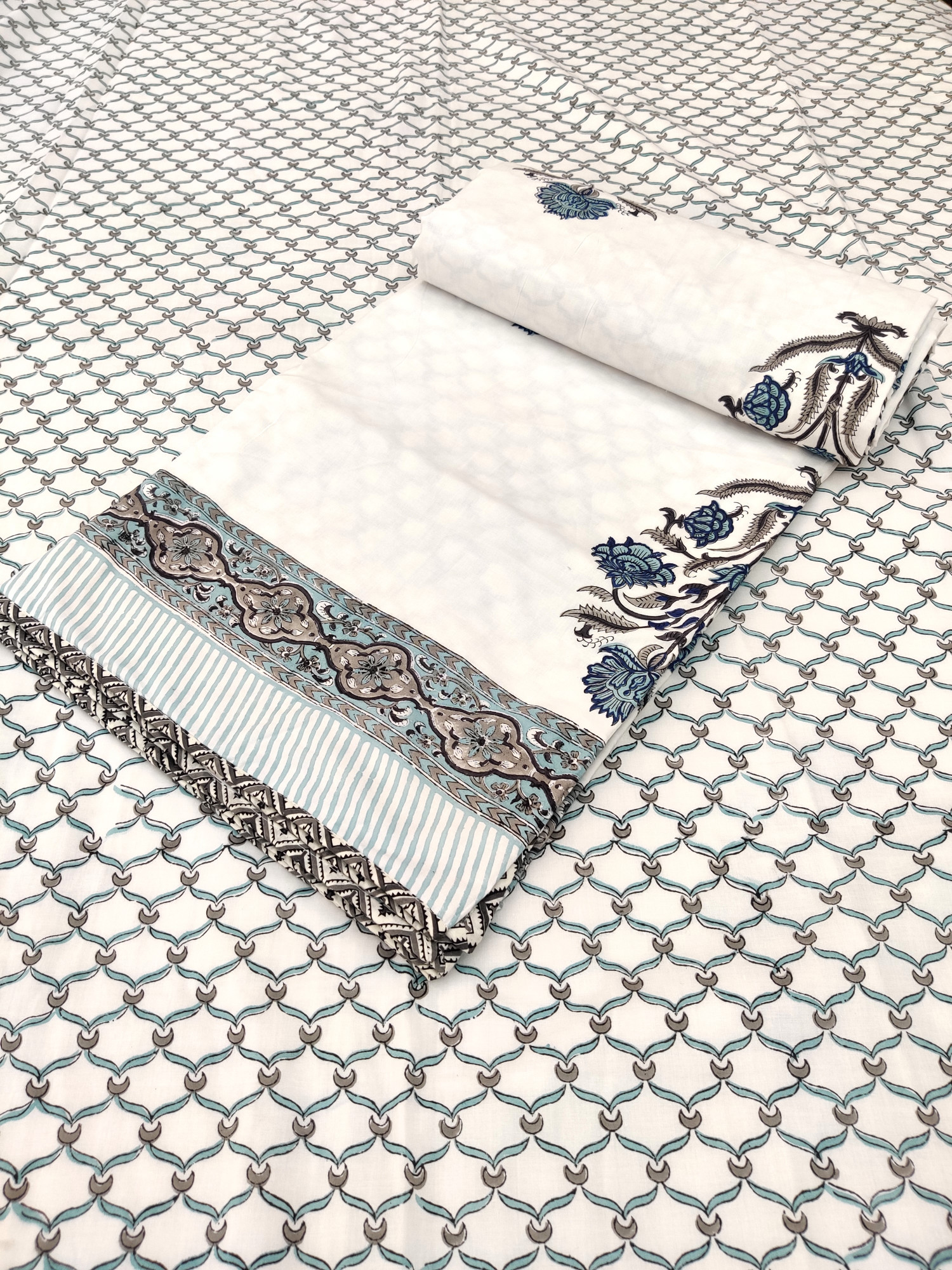 Block Print Dohar - Dark Blue Bloomer Hand Block Print Reversible Jaipuri