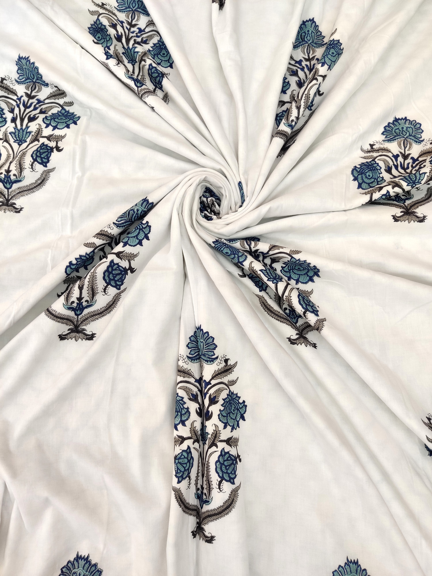Block Print Dohar - Dark Blue Bloomer Hand Block Print Reversible Jaipuri
