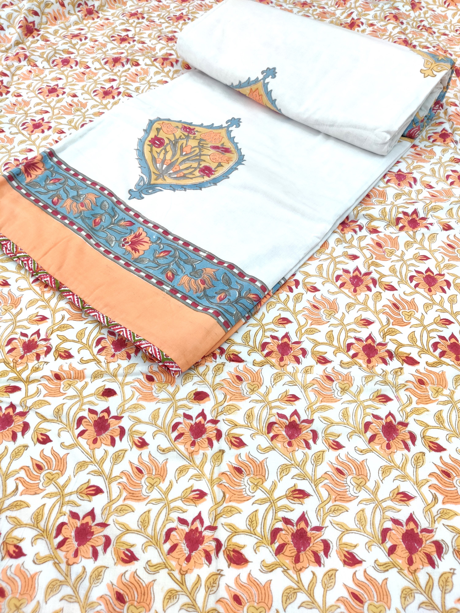 Block Print Dohar - Dark Base Floral Hand Block Print Fine Cotton Jaipuri