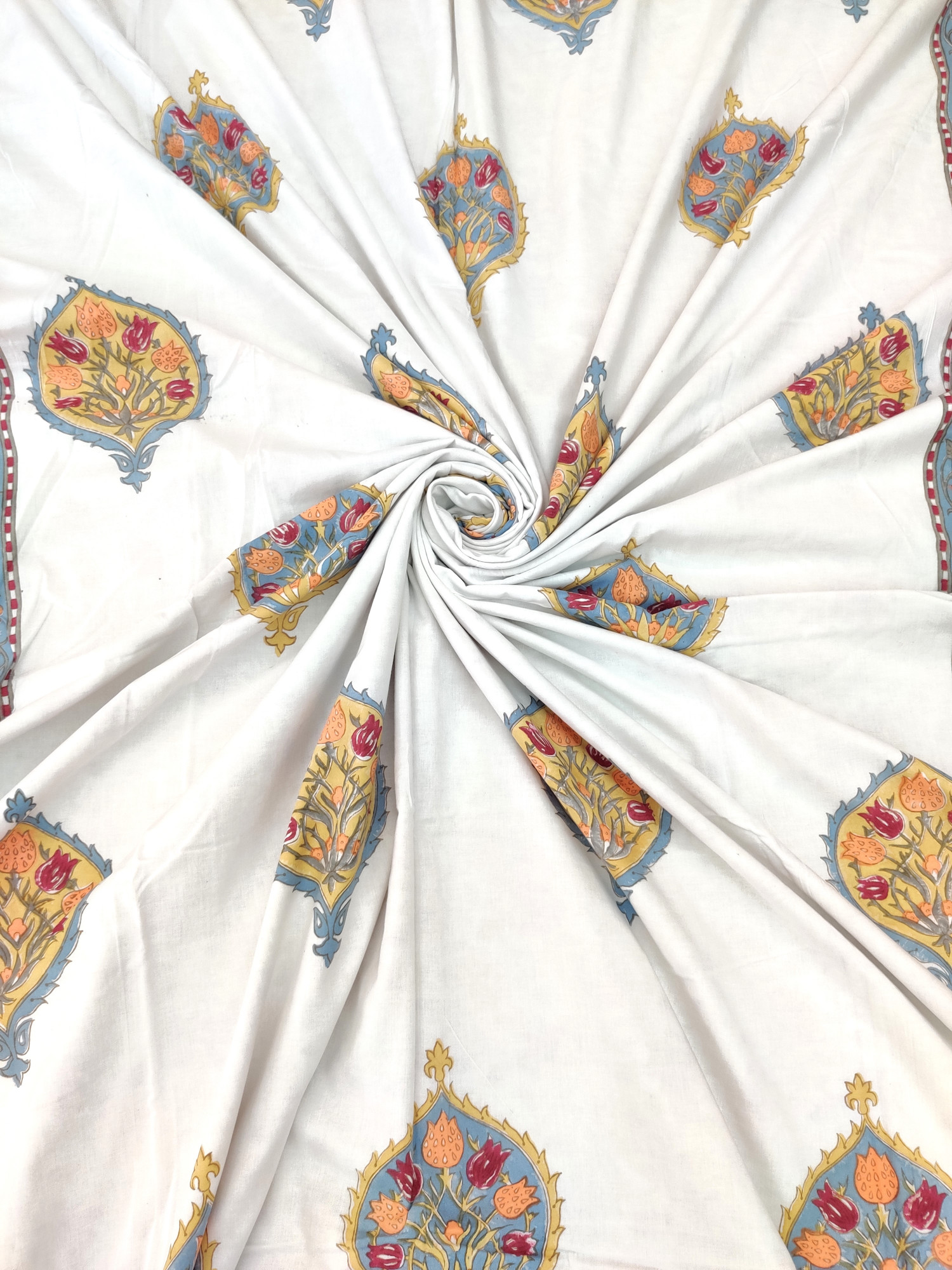 Block Print Dohar - Dark Base Floral Hand Block Print Fine Cotton Jaipuri