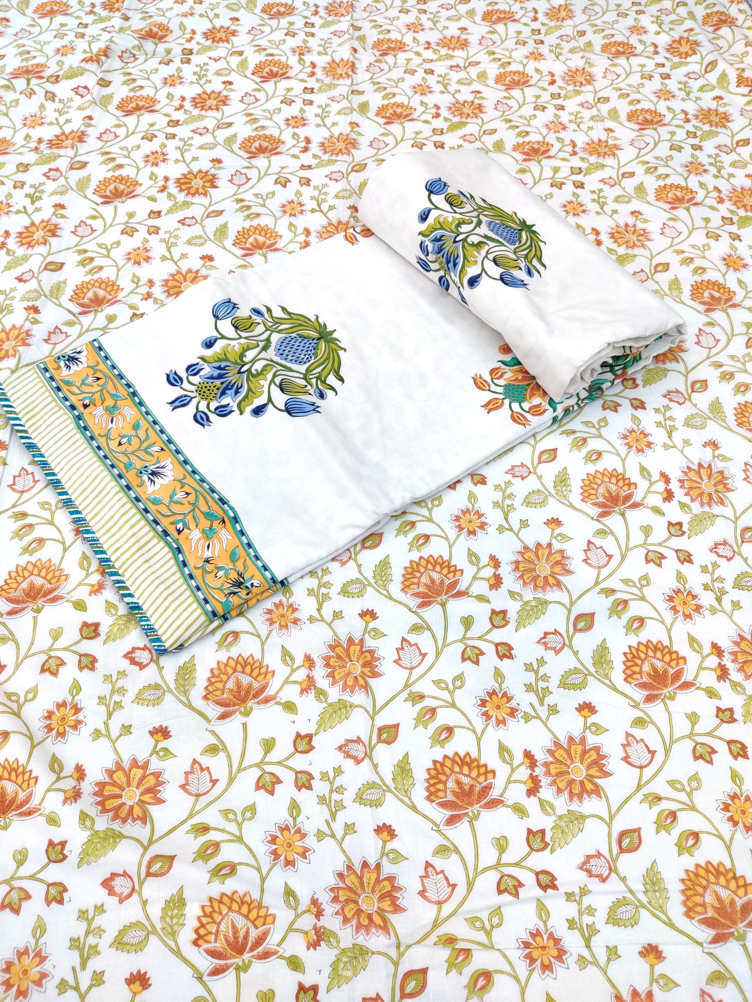 Block Print Dohar - Jasmine Reversible Hand Block Print 100% Cotton Jaipuri