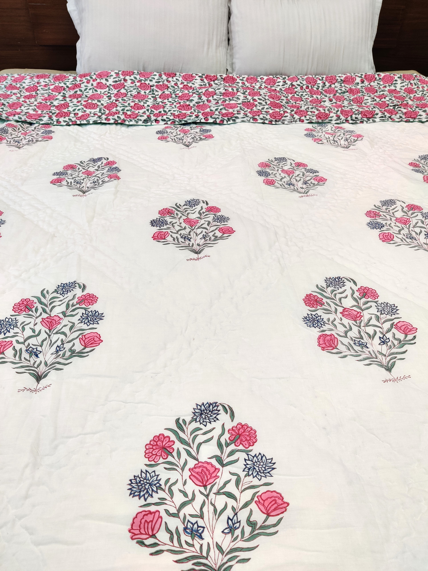 Hand Block Print Mulmul Quilt - Daisy Multicolored Soft Jaipuri Razai Double