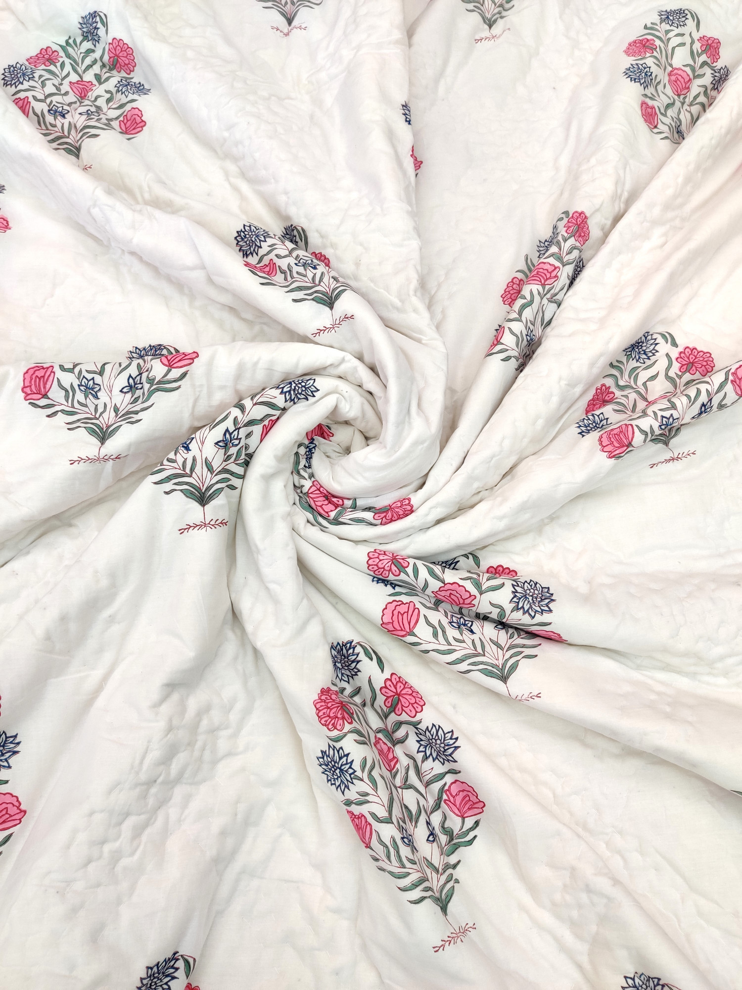 Hand Block Print Mulmul Quilt - Daisy Multicolored Soft Jaipuri Razai Double