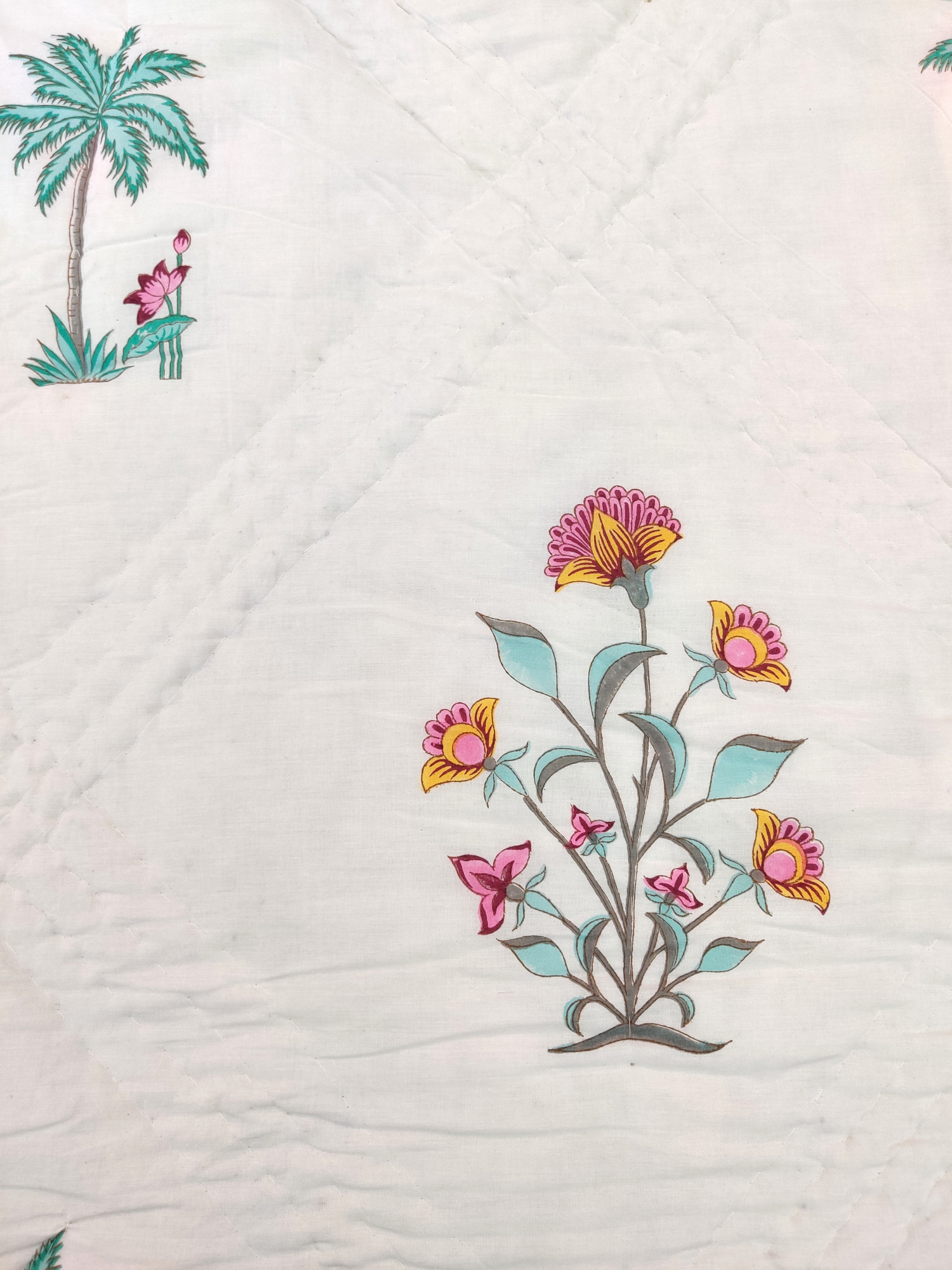 Hand Block Print Mulmul Quilt - Malabar Bloomer Soft Jaipuri Razai Double