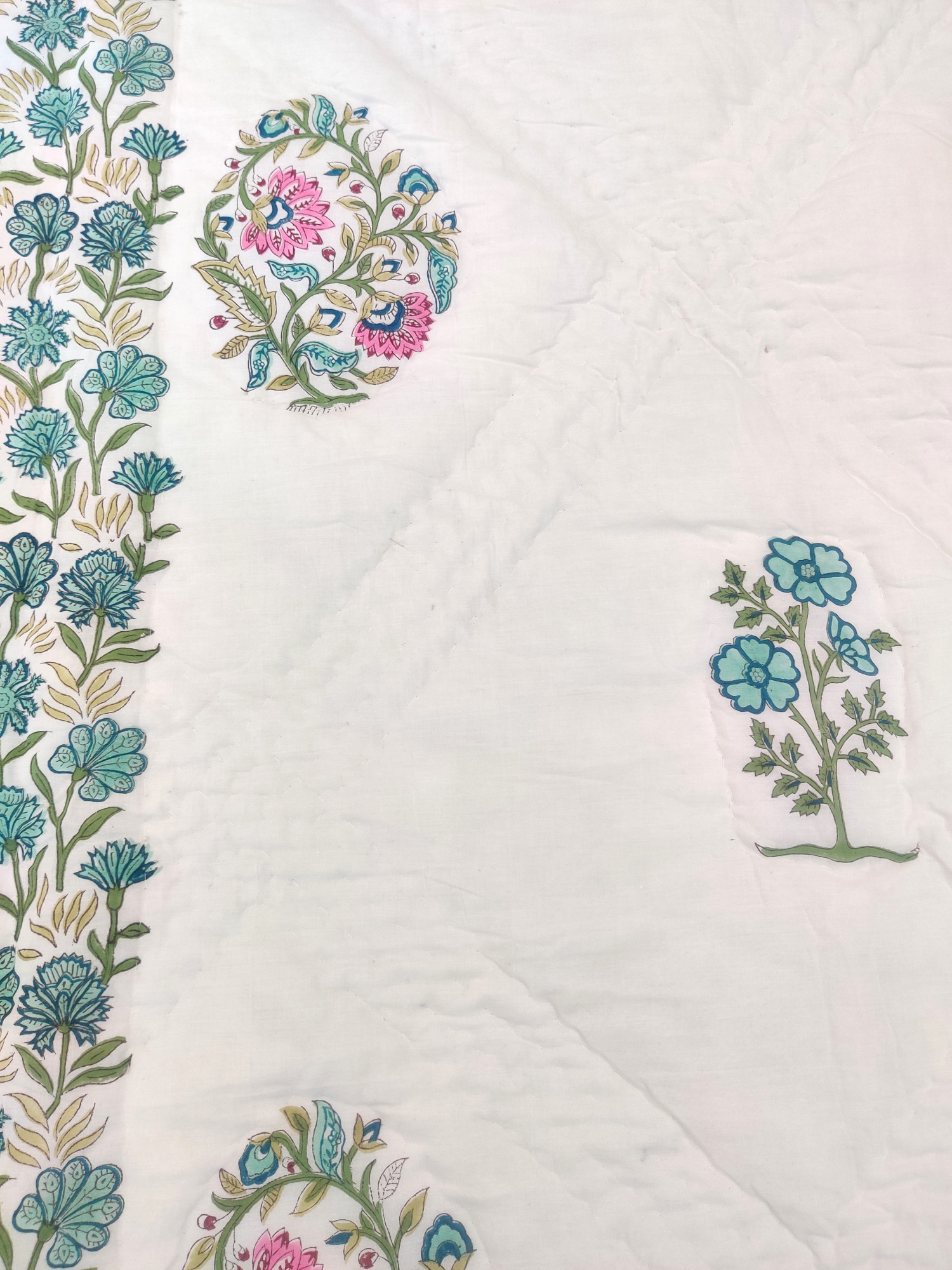 Hand Block Print Mulmul Quilt - Double Border Soft Jaipuri Razai Double