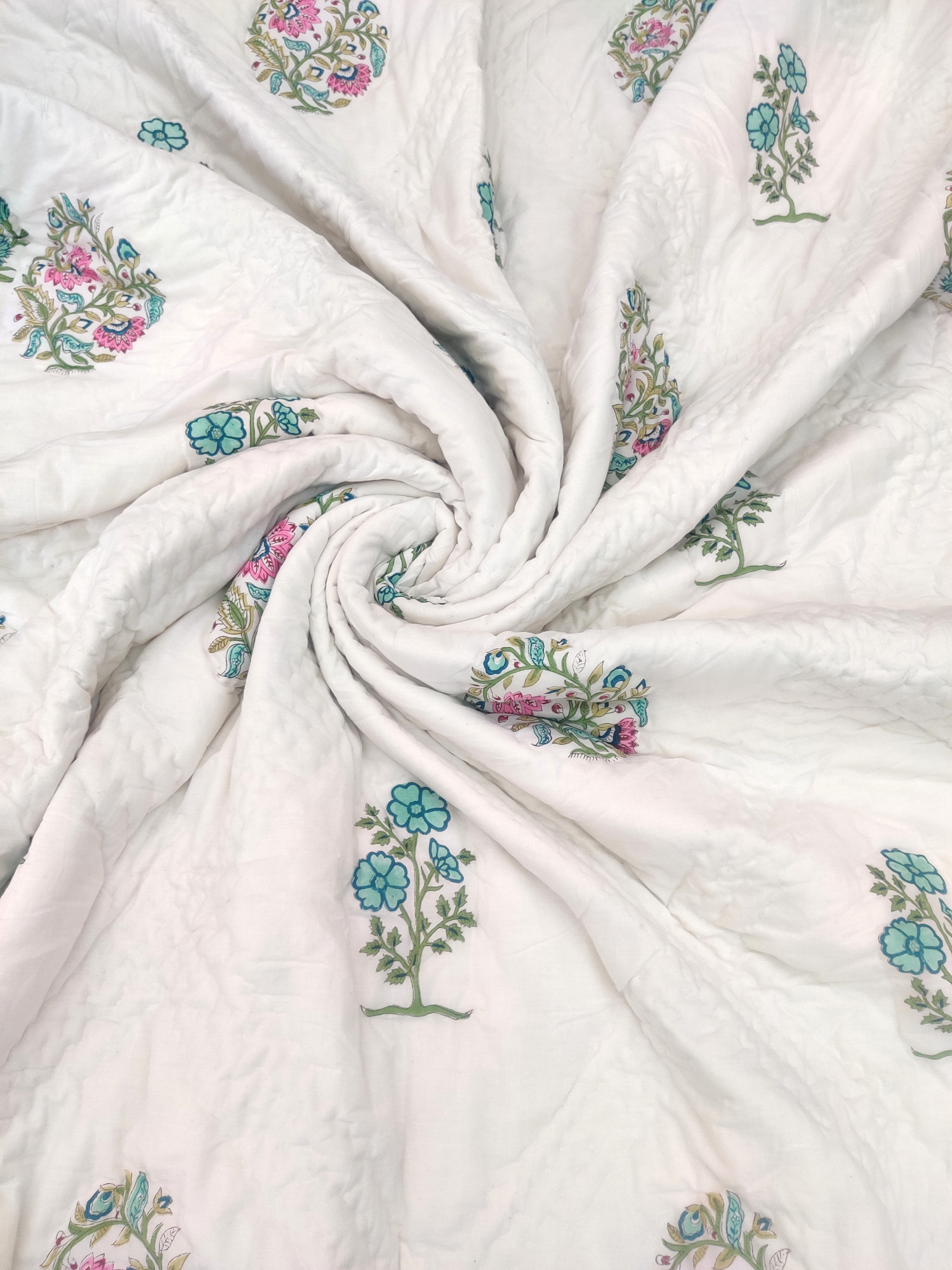 Hand Block Print Mulmul Quilt - Double Border Soft Jaipuri Razai Double