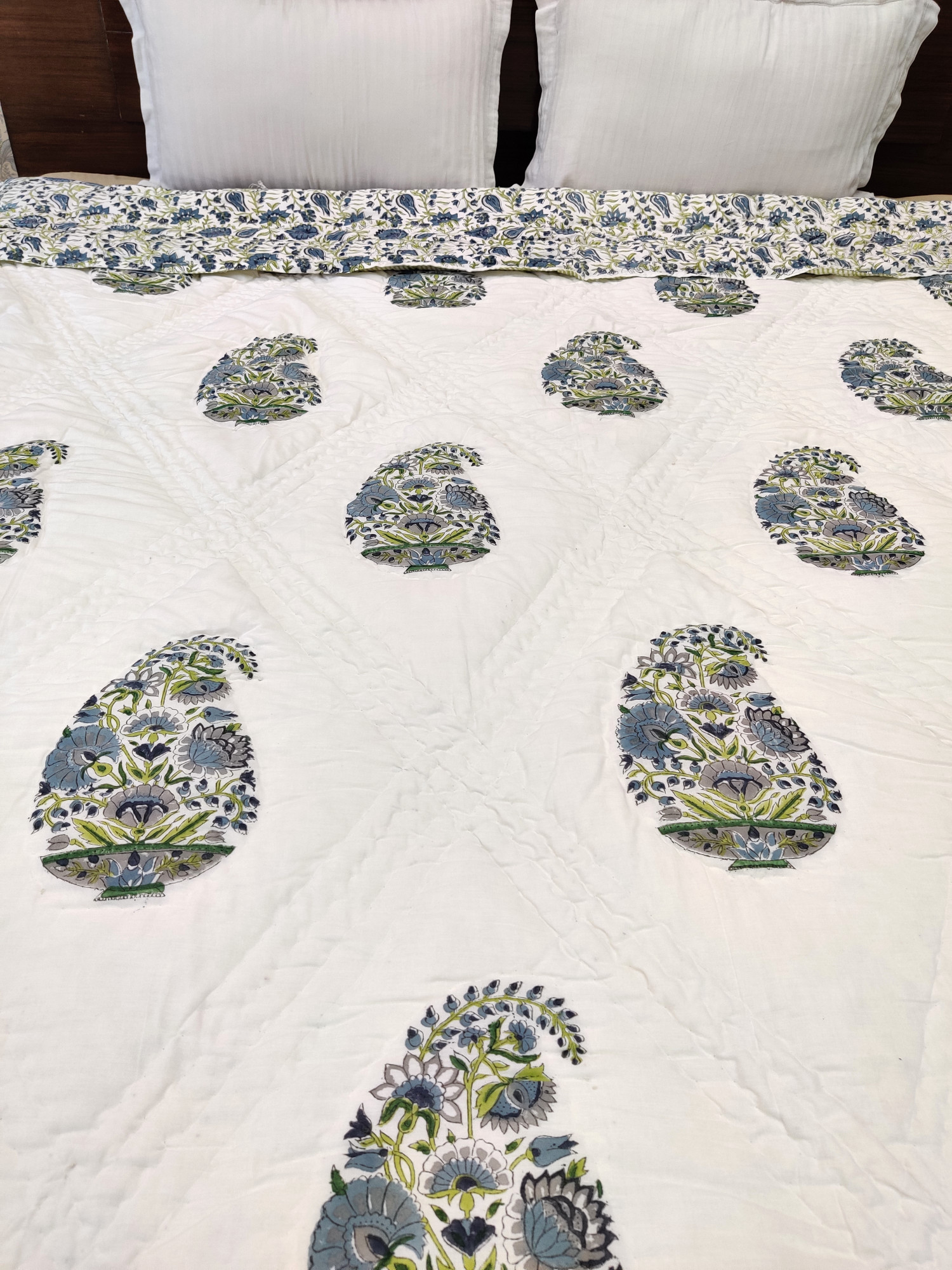 Hand Block Print Mulmul Quilt - Kerry Boota Soft Jaipuri Razai Double