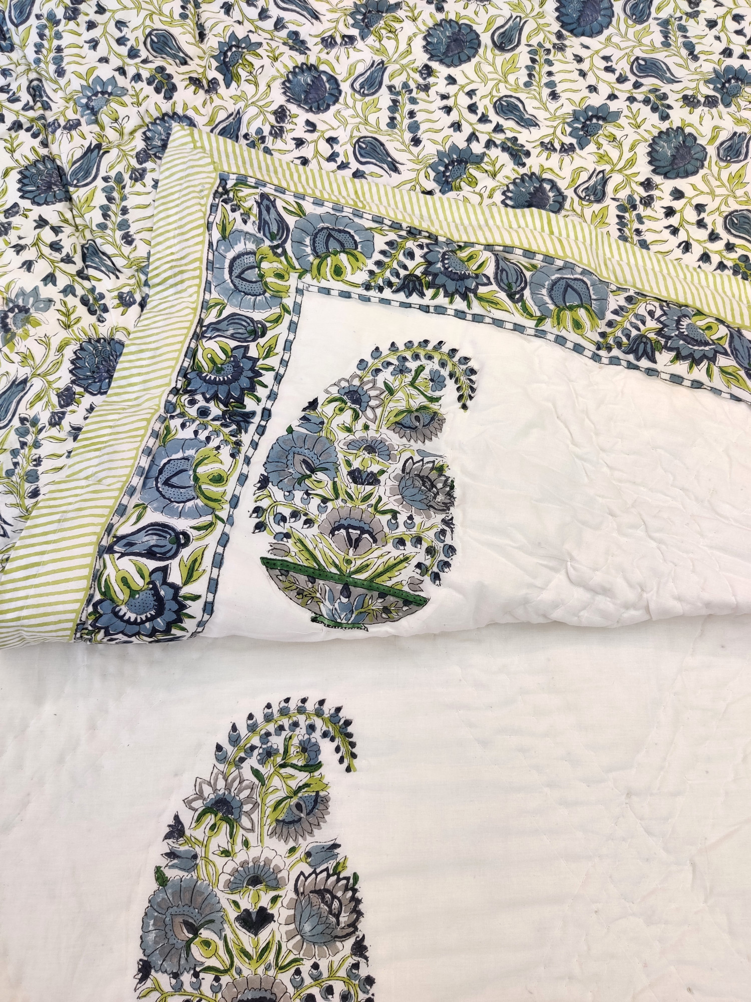 Hand Block Print Mulmul Quilt - Kerry Boota Soft Jaipuri Razai Double