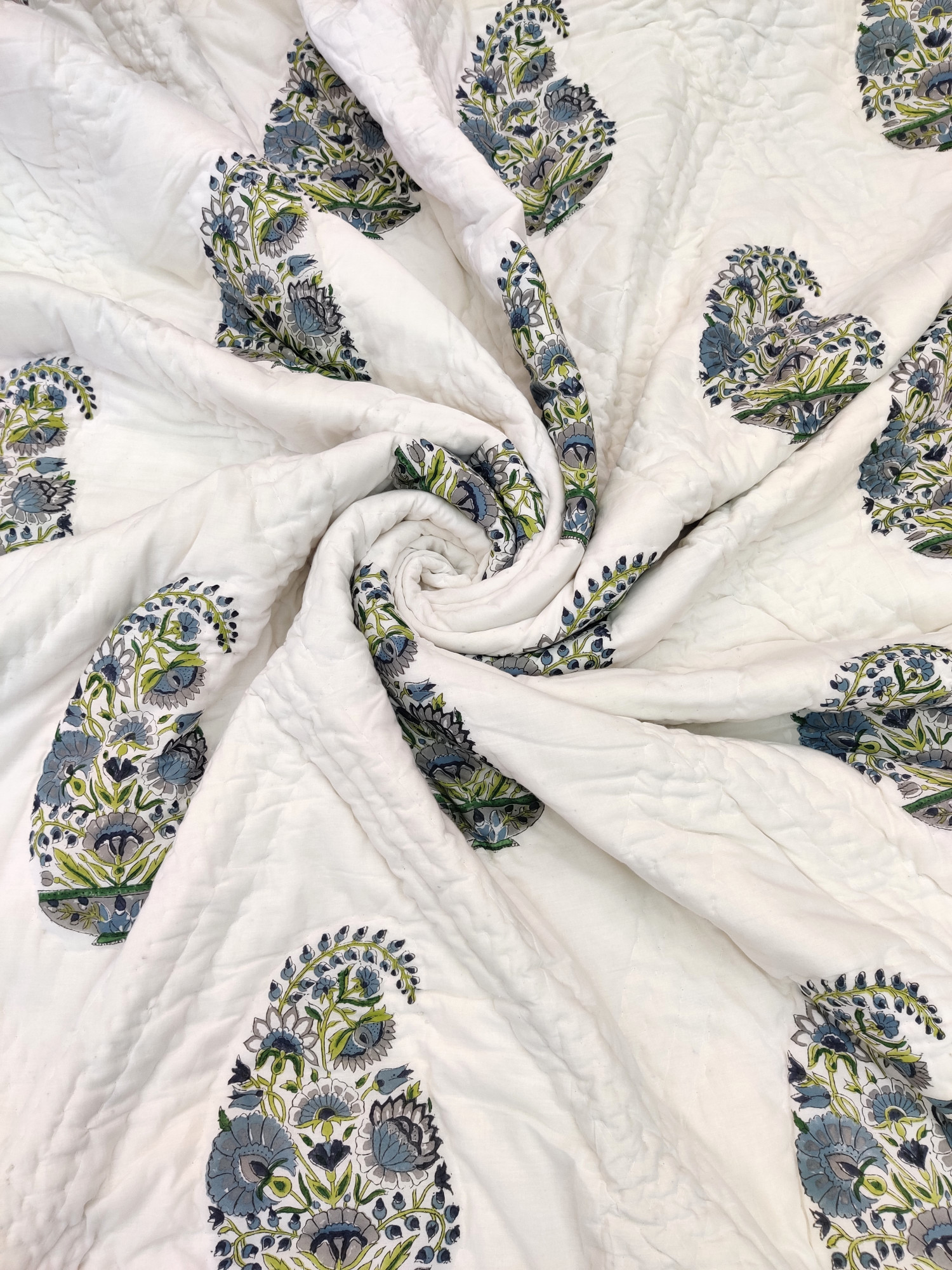 Hand Block Print Mulmul Quilt - Kerry Boota Soft Jaipuri Razai Double