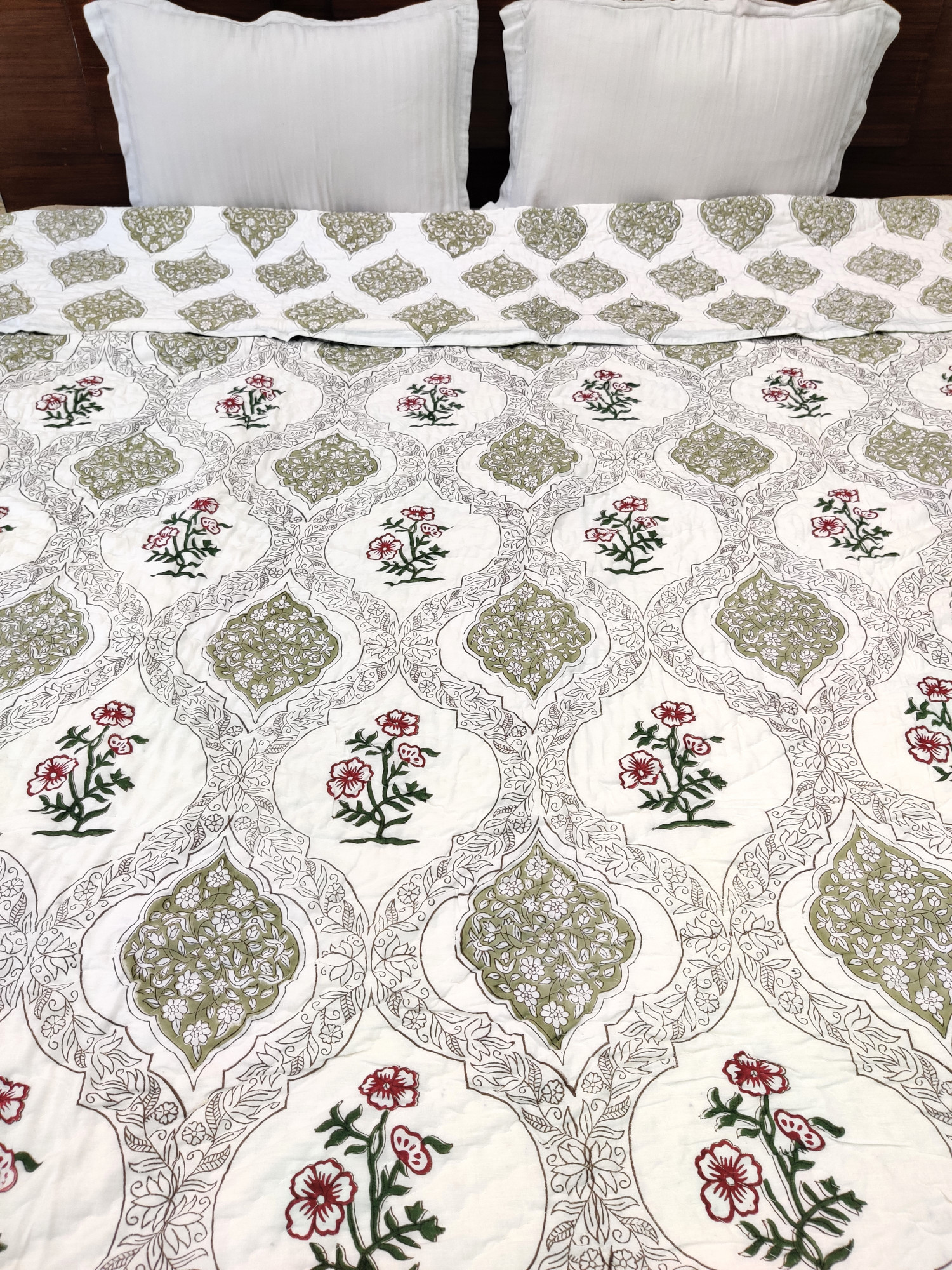 Hand Block Print Mulmul Quilt - Dark Whisper Soft Jaipuri Razai Double