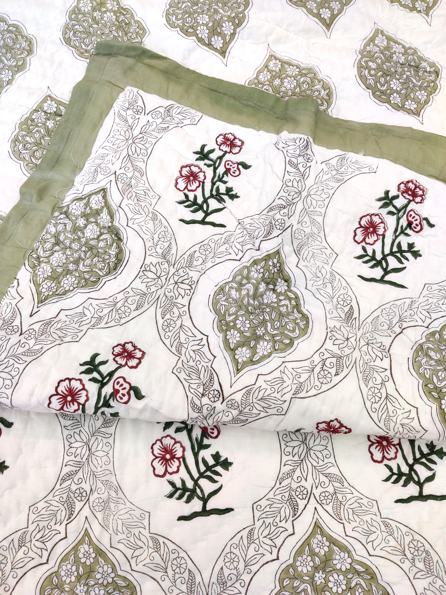Hand Block Print Mulmul Quilt - Dark Whisper Soft Jaipuri Razai Double