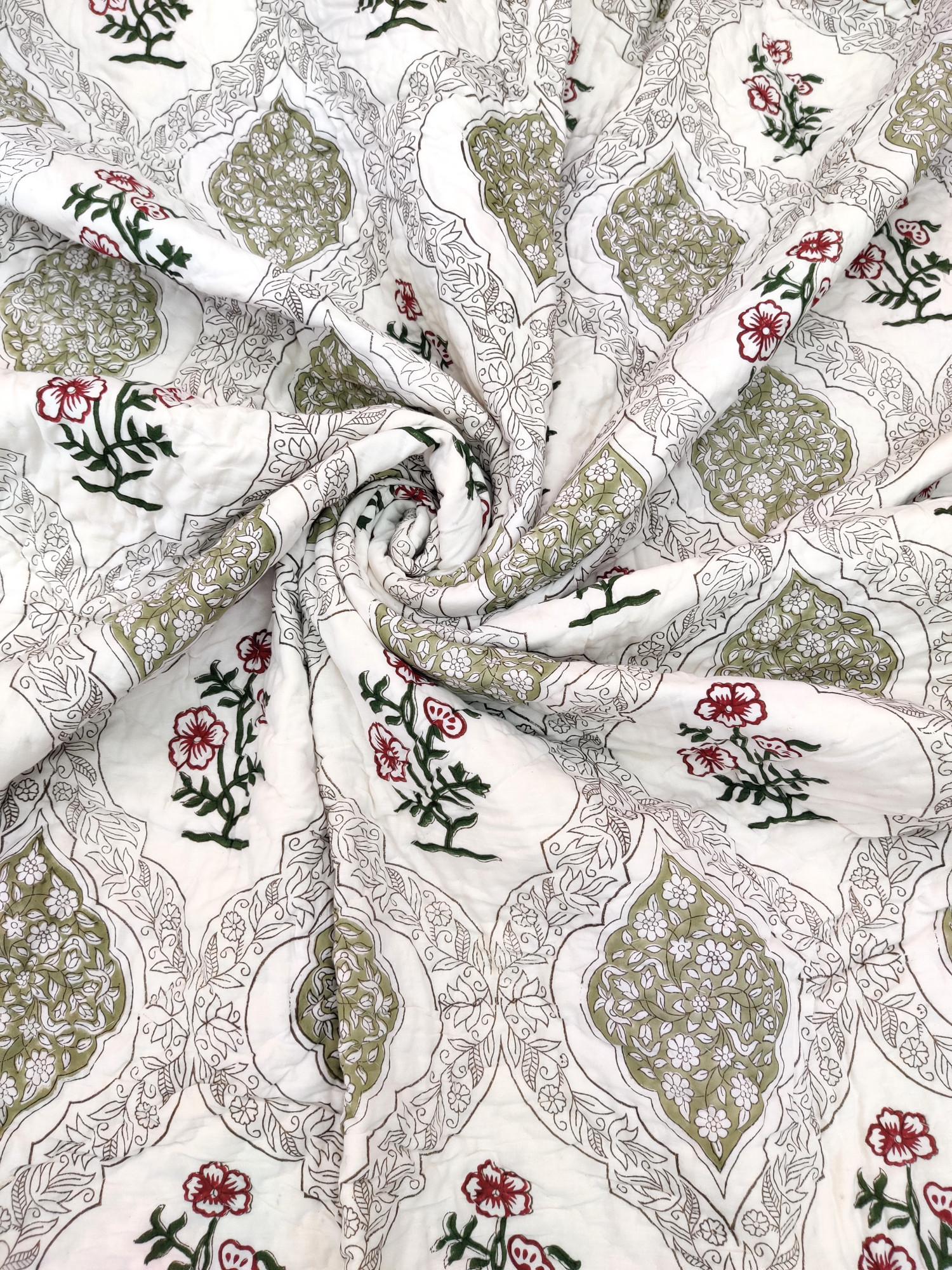 Hand Block Print Mulmul Quilt - Dark Whisper Soft Jaipuri Razai Double