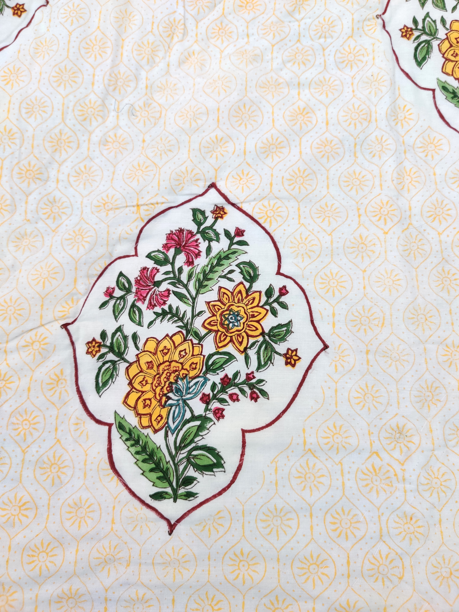 Hand Block Print Mulmul Quilt - Yellow Jaal Soft Jaipuri Razai Double