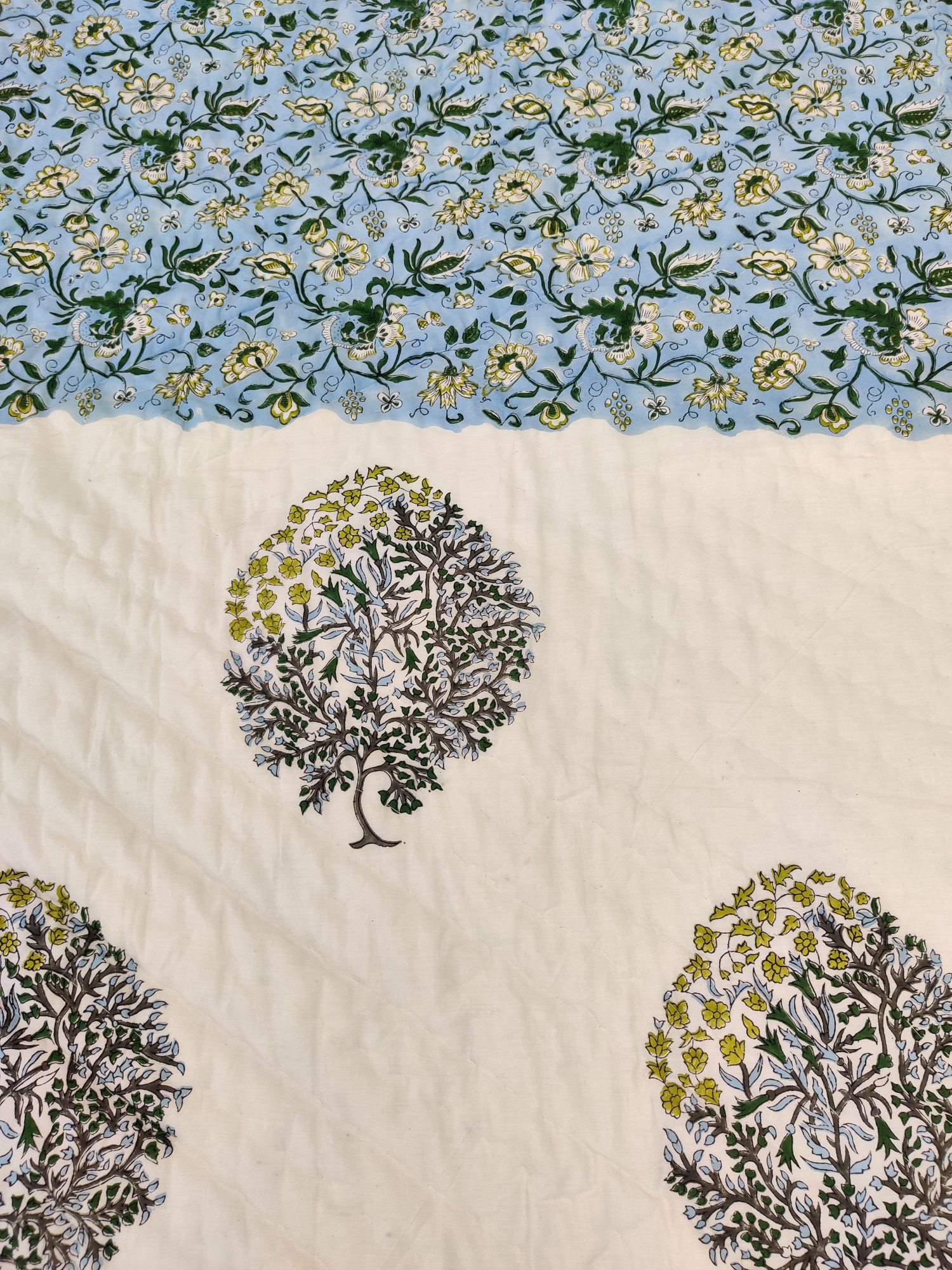 Hand Block Print Mulmul Quilt - Blue Double Block Soft Jaipuri Razai Double