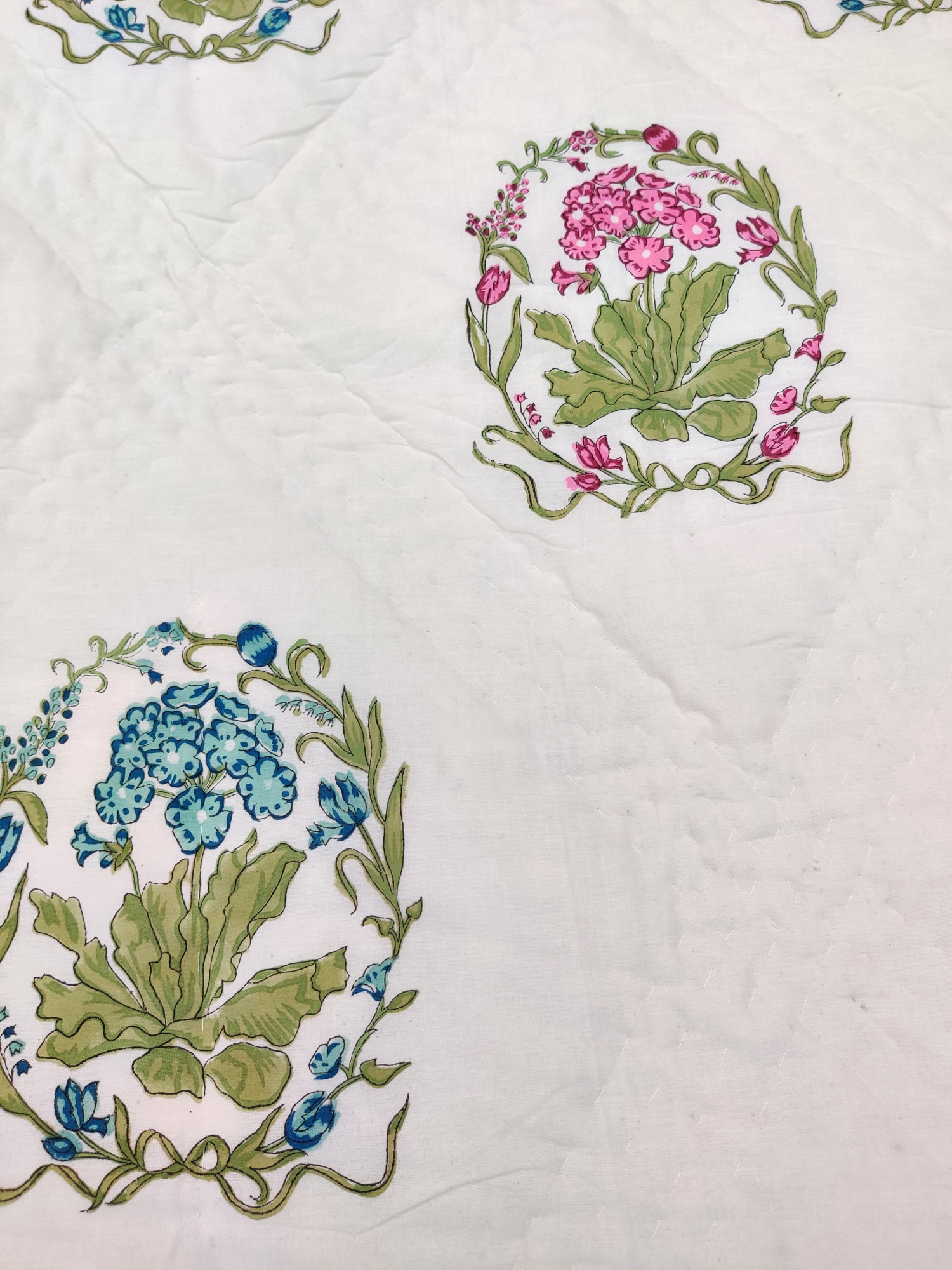 Hand Block Print Mulmul Quilt - Aqua Multiblock Soft Jaipuri Razai Double