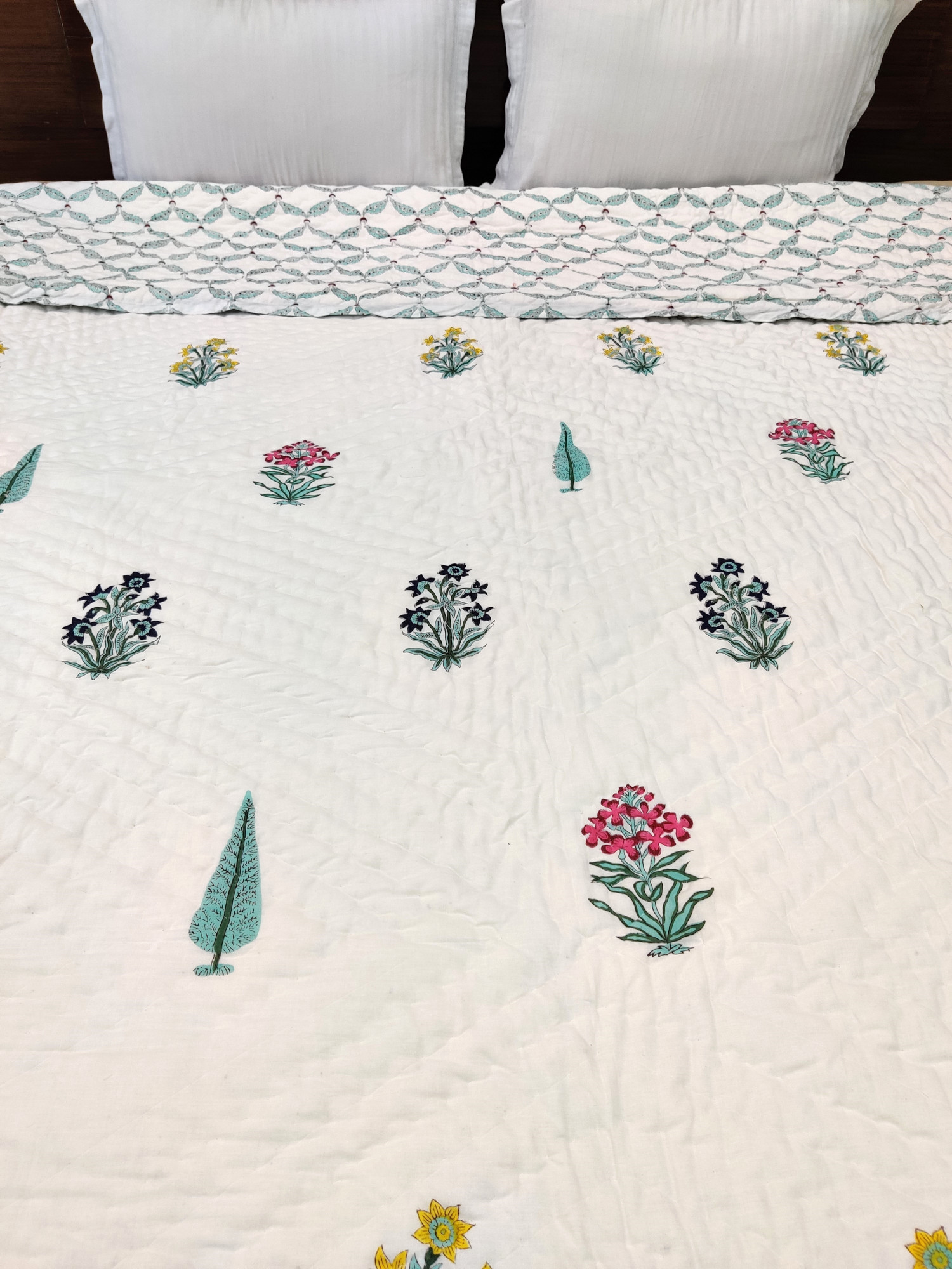 Hand Block Print Mulmul Quilt - Multiblock Blockprinted Soft Jaipuri Razai Double
