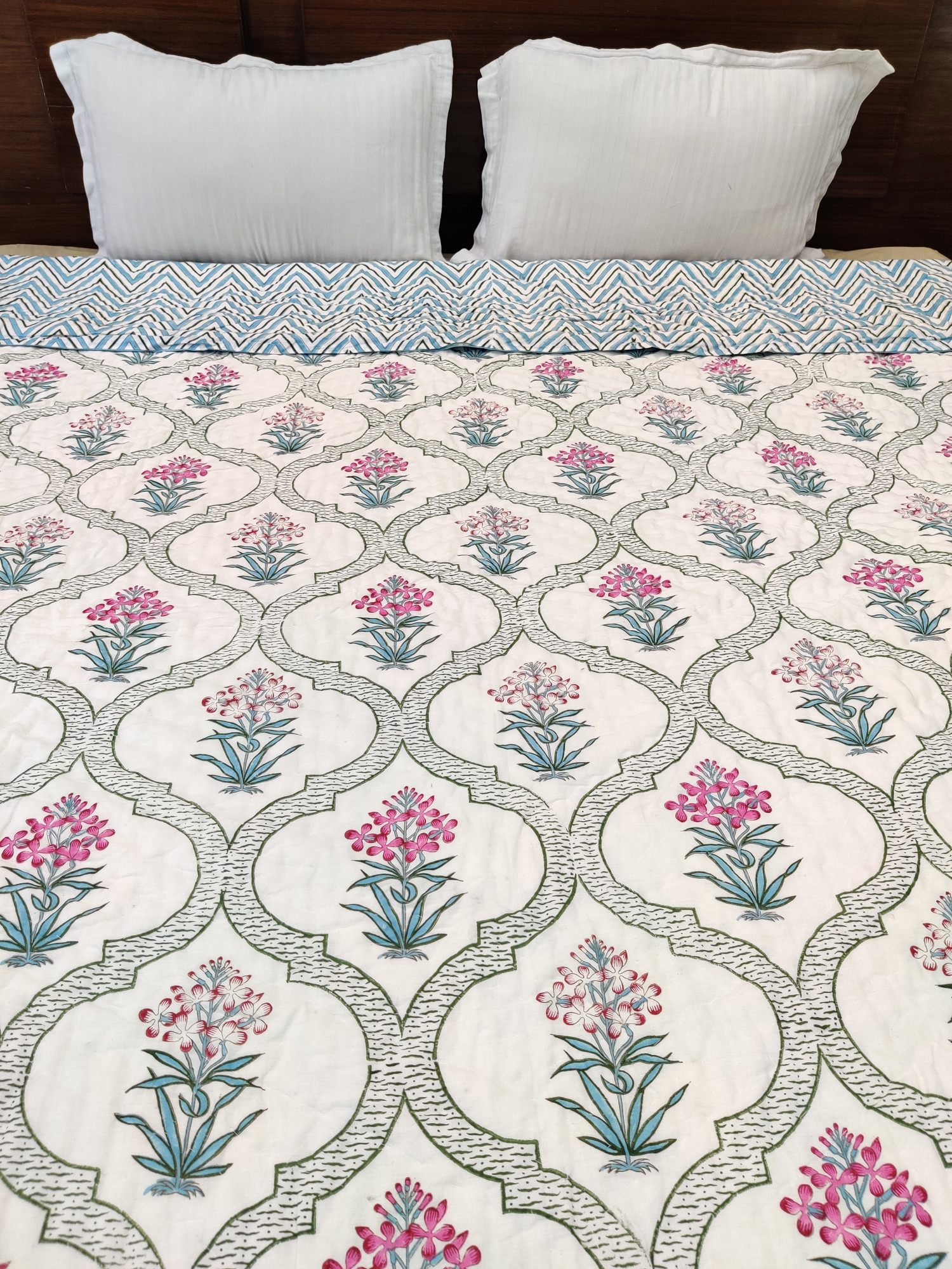 Hand Block Print Mulmul Quilt - Floral Whisper Soft Jaipuri Razai Double