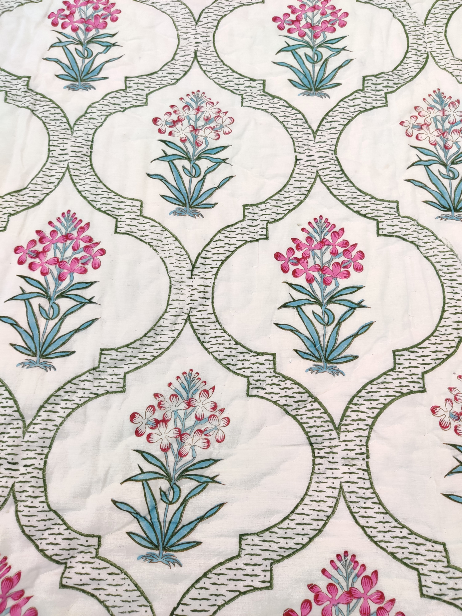 Hand Block Print Mulmul Quilt - Floral Whisper Soft Jaipuri Razai Double