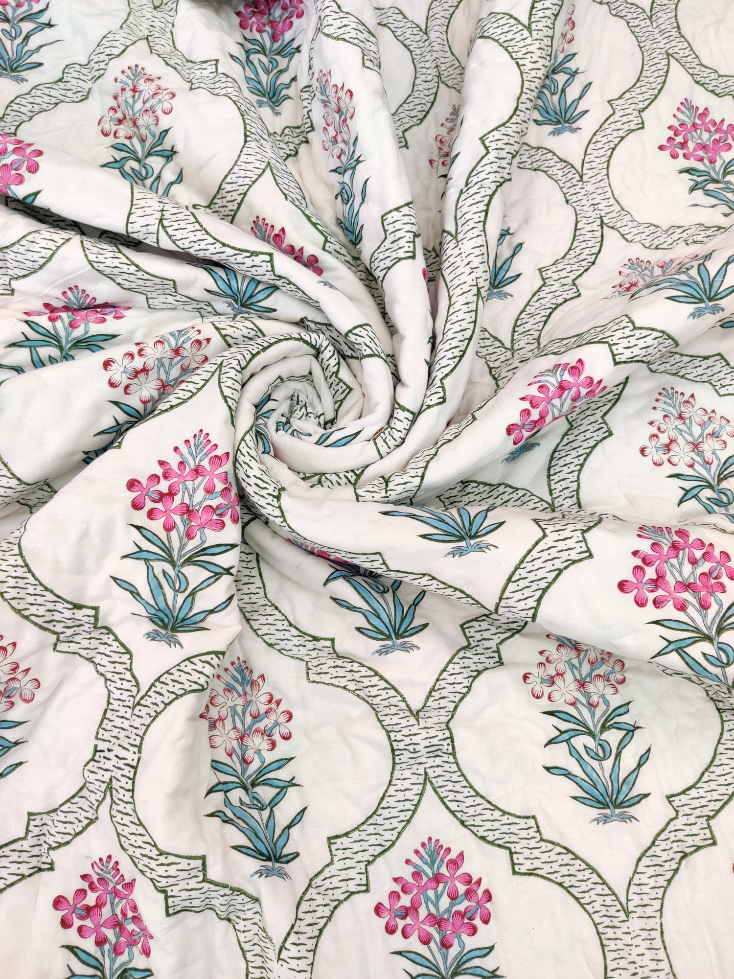 Hand Block Print Mulmul Quilt - Floral Whisper Soft Jaipuri Razai Double