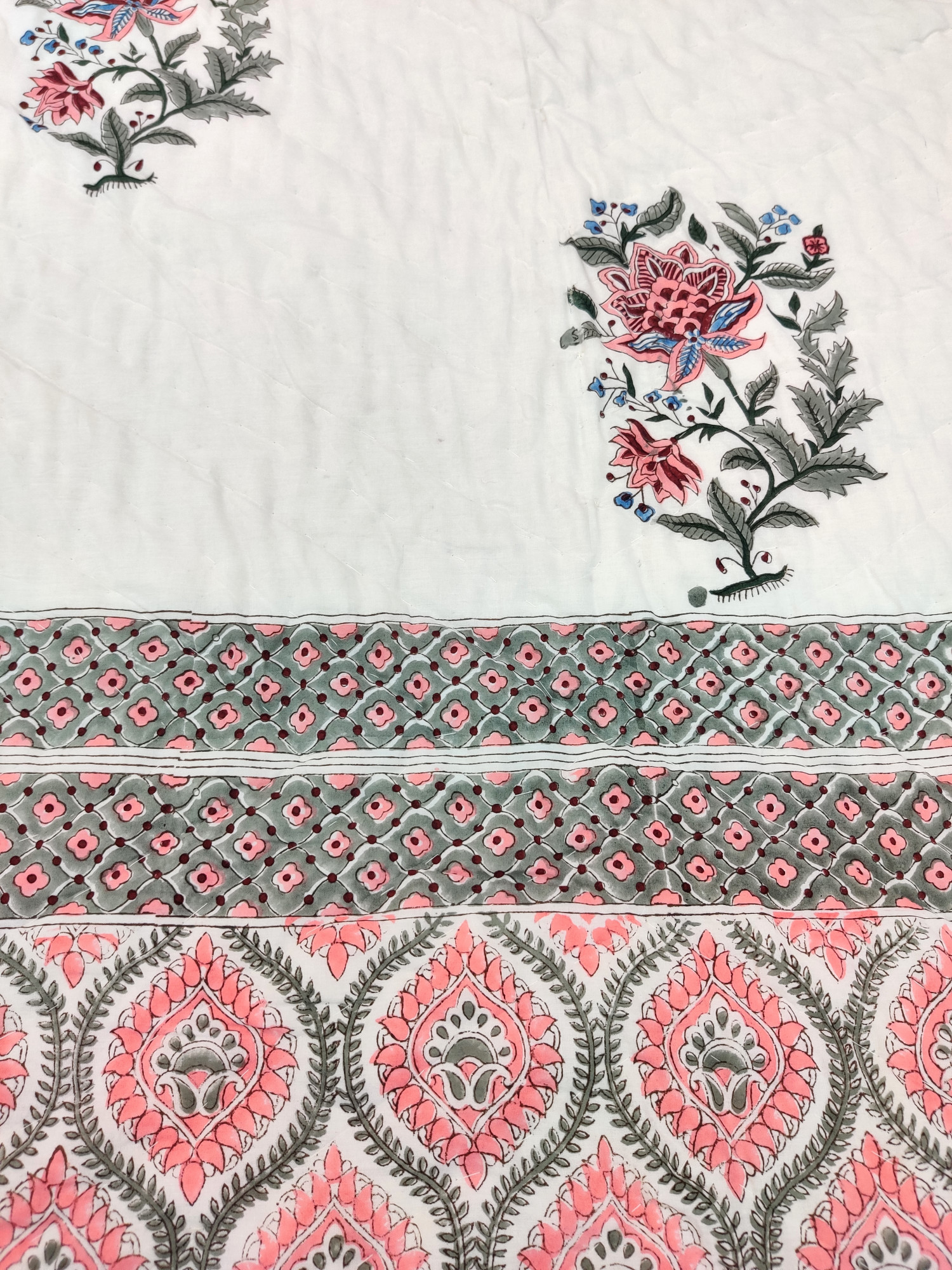 Hand Block Print Mulmul Quilt - Peach Boota Soft Jaipuri Razai Double