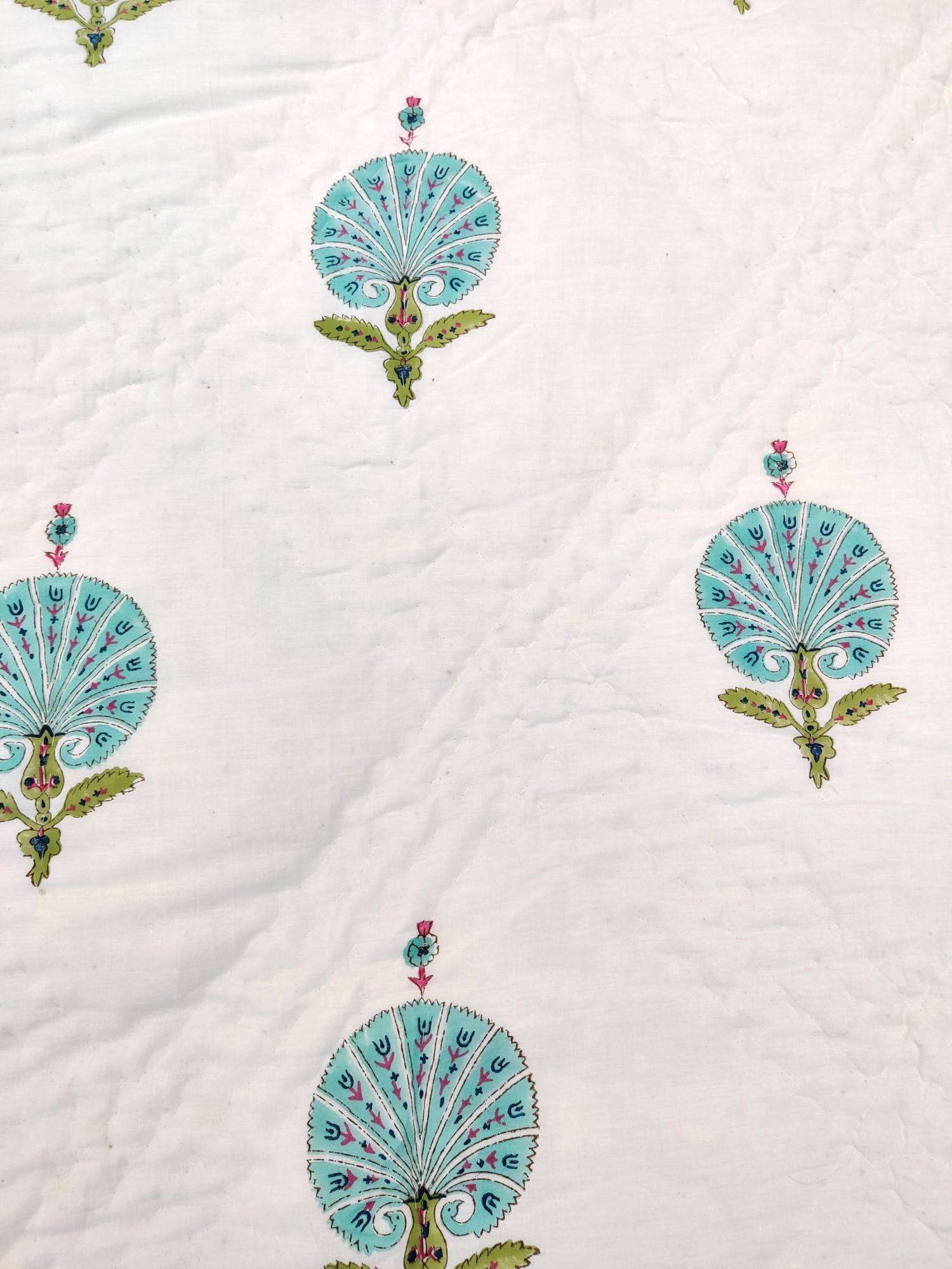 Hand Block Print Mulmul Quilt - Blue Feather Soft Jaipuri Razai Double