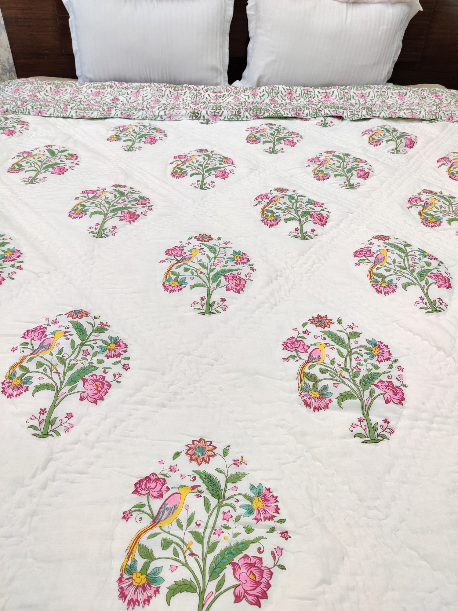 Hand Block Print Mulmul Quilt - Summer Floral Soft Jaipuri Razai Double