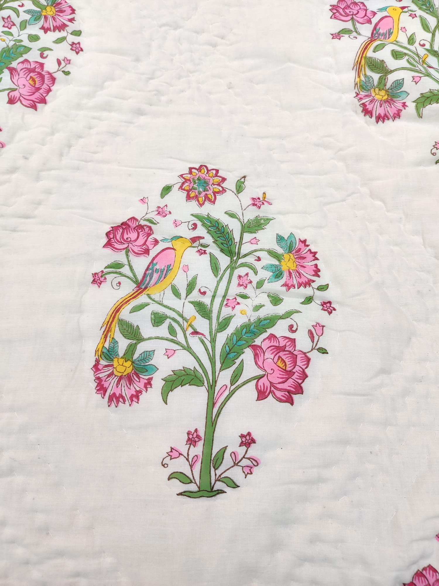 Hand Block Print Mulmul Quilt - Summer Floral Soft Jaipuri Razai Double