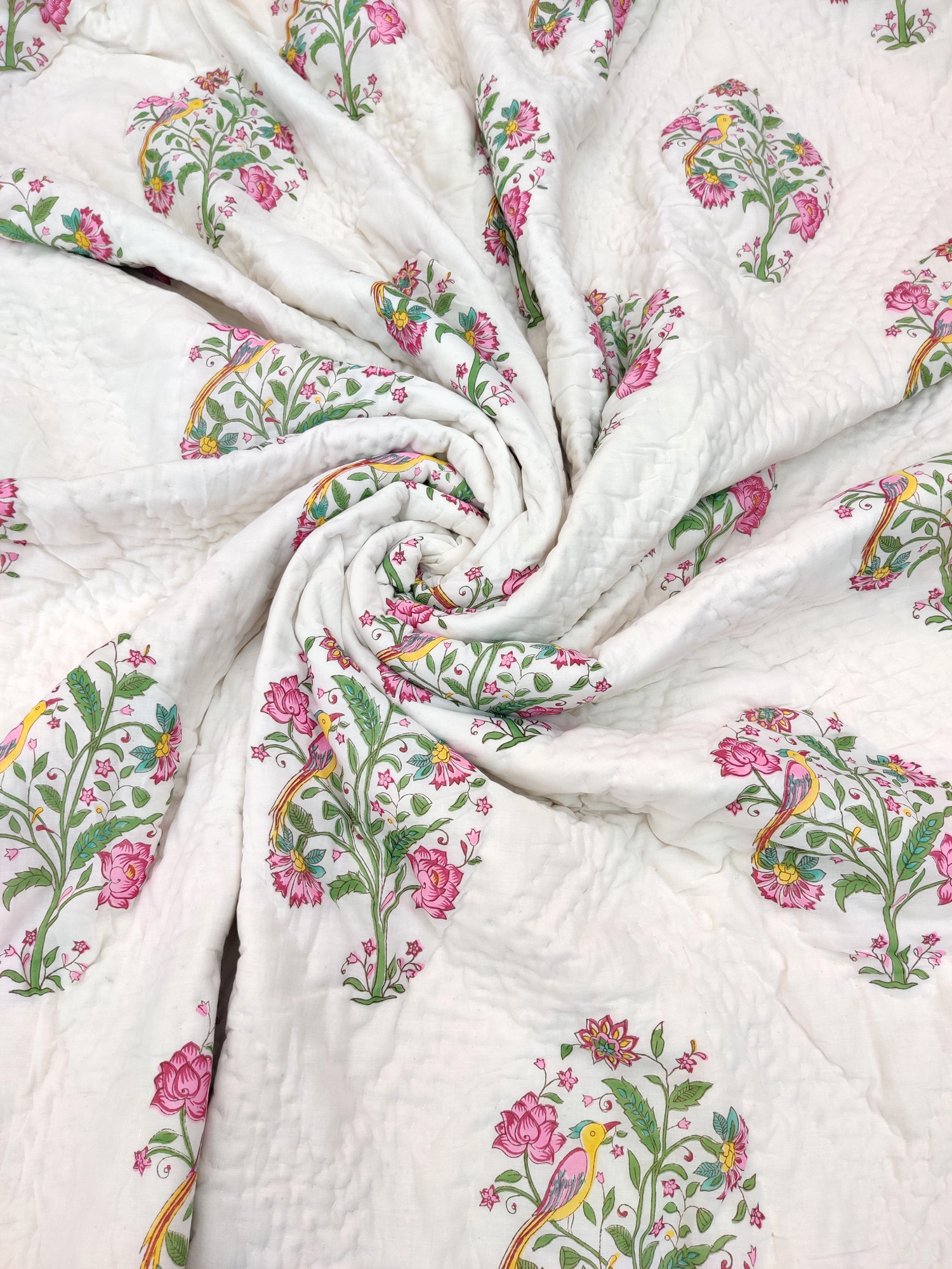 Hand Block Print Mulmul Quilt - Summer Floral Soft Jaipuri Razai Double