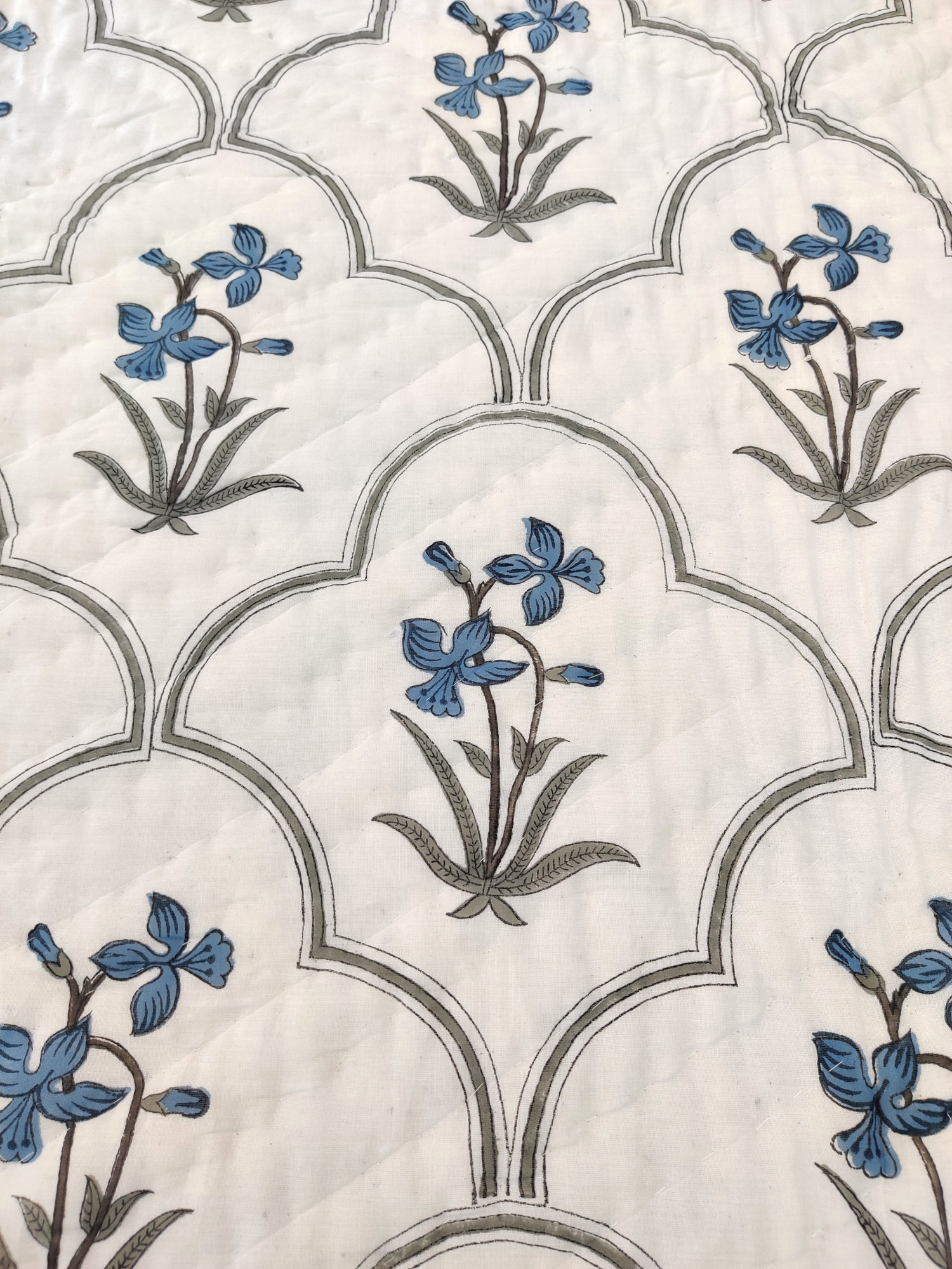 Hand Block Print Mulmul Quilt - Blue Blossom Jaal Soft Jaipuri Razai Double