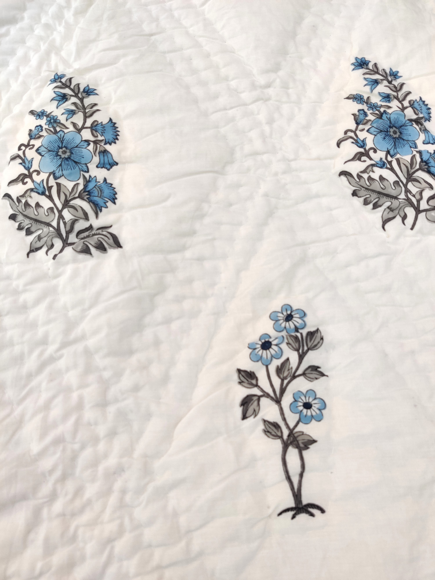 Hand Block Print Mulmul Quilt - Blue Floral Soft Jaipuri Razai Double