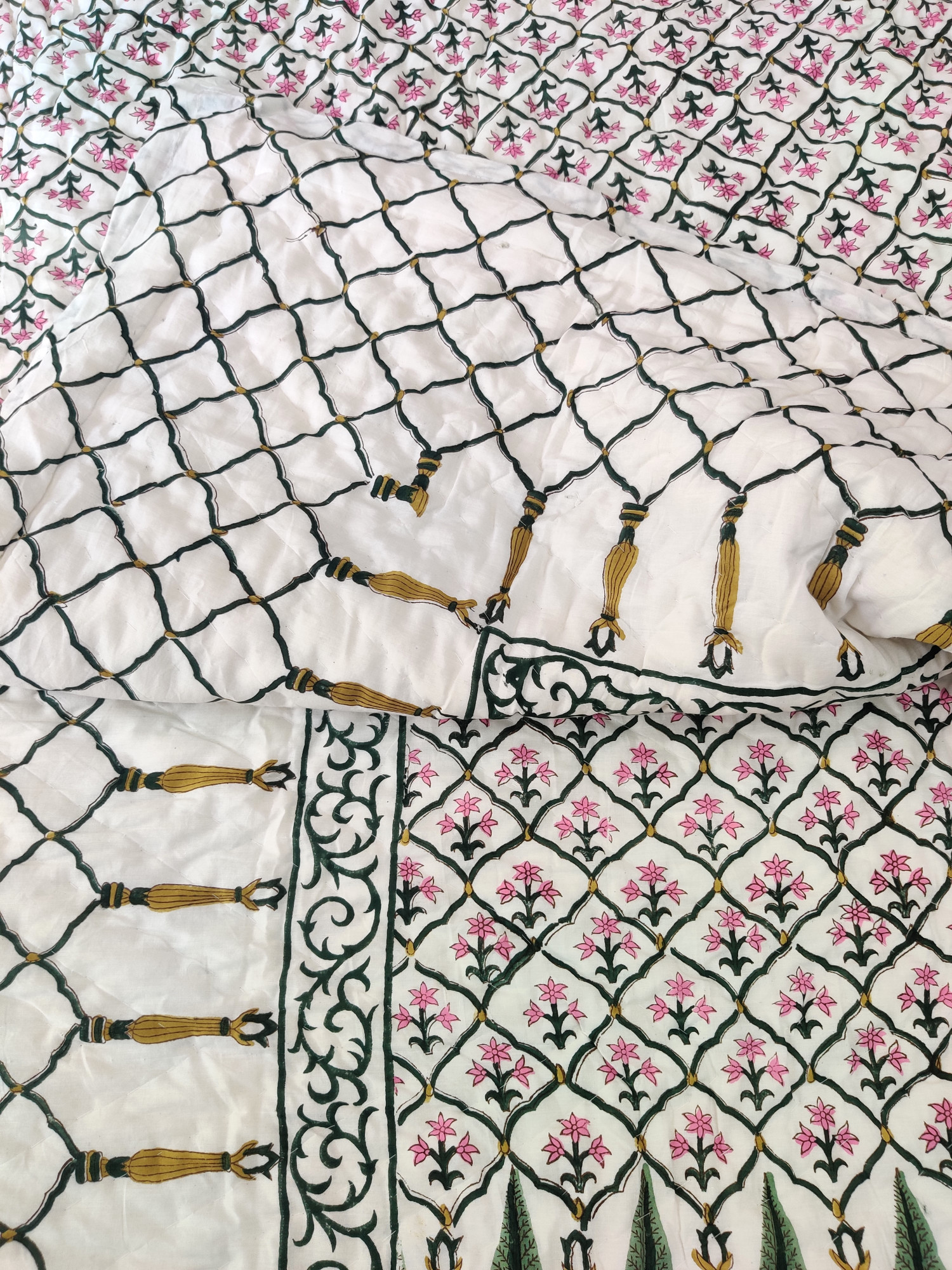 Hand Block Print Mulmul Quilt - Fern Jaal Soft Jaipuri Razai Double