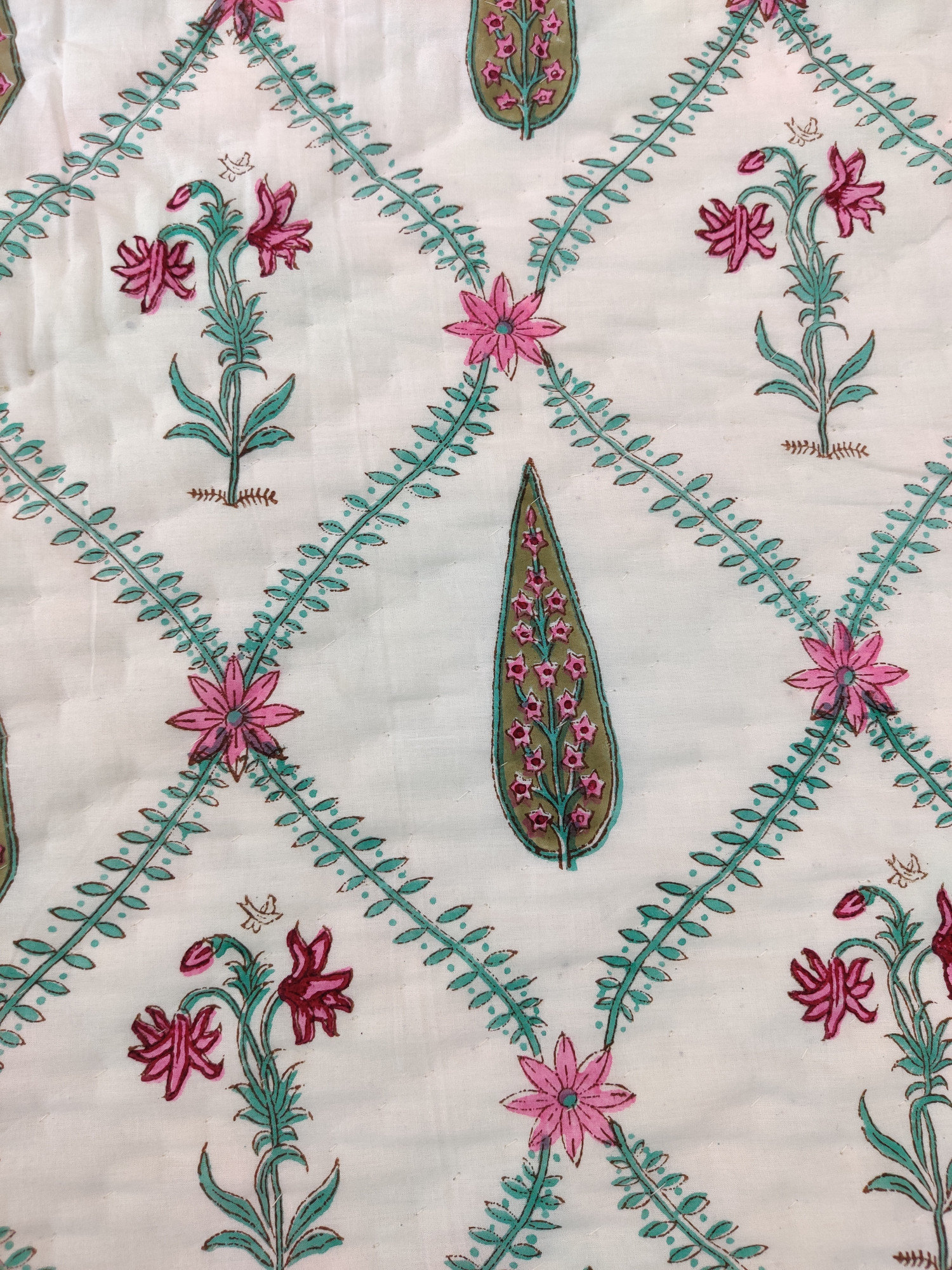 Hand Block Print Mulmul Quilt - Multicolored Jaal Soft Jaipuri Razai Double