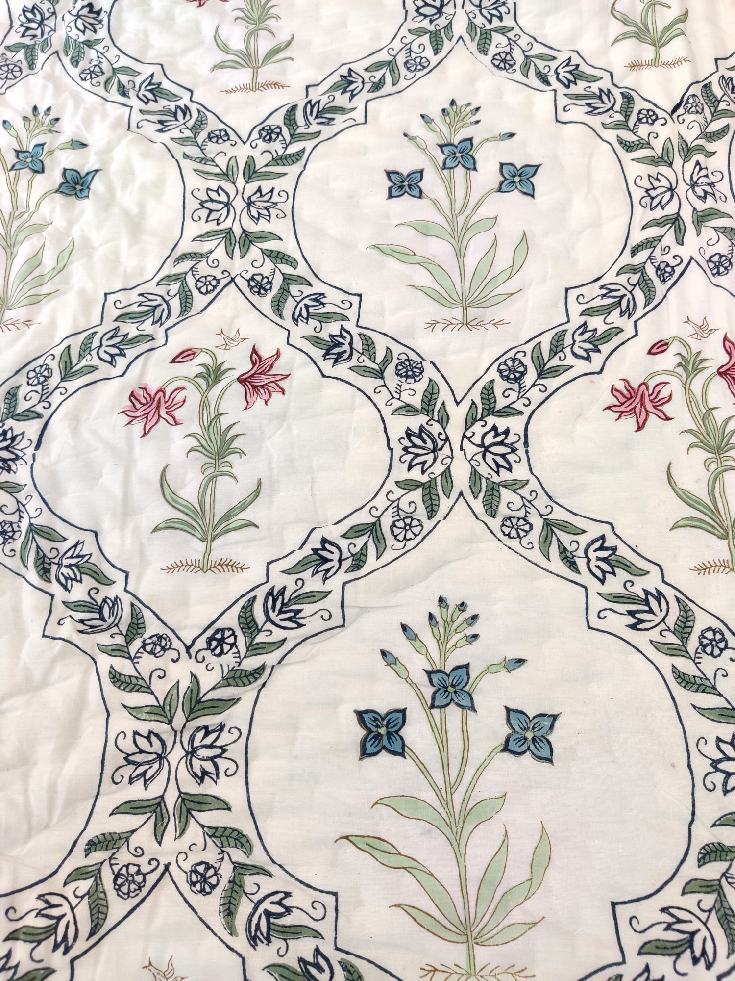 Hand Block Print Mulmul Quilt - Multi Jaal Soft Jaipuri Razai Double