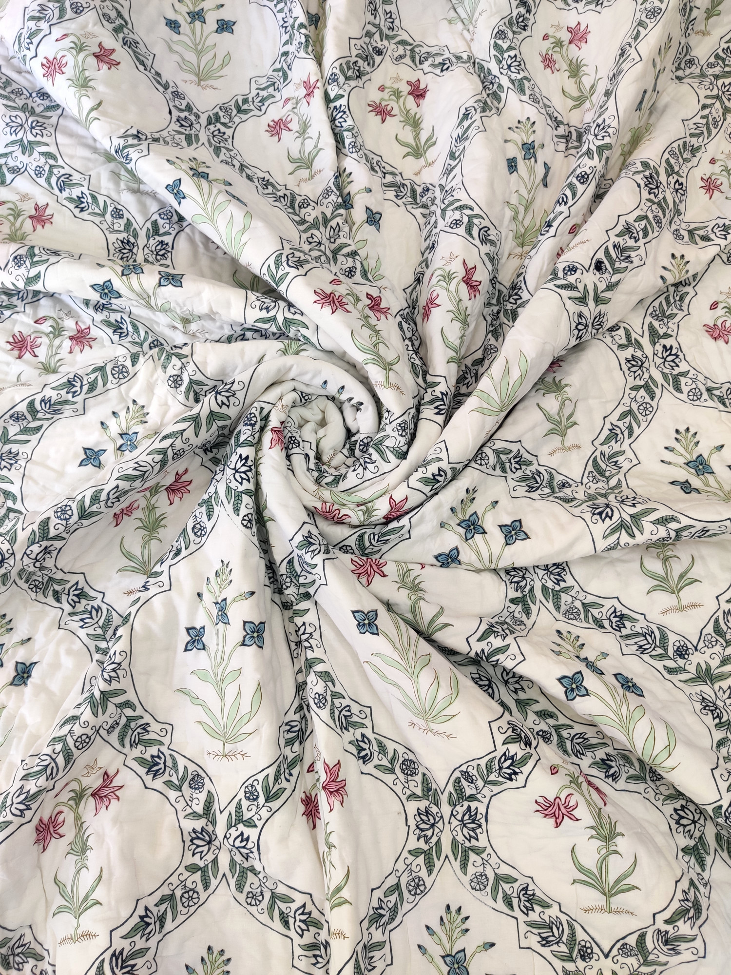 Hand Block Print Mulmul Quilt - Multi Jaal Soft Jaipuri Razai Double
