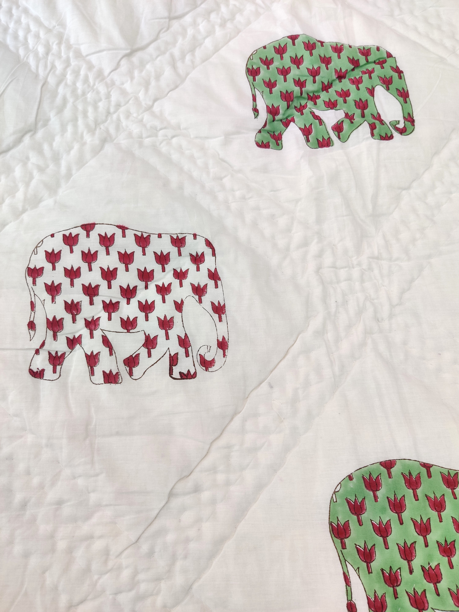 Hand Block Print Mulmul Quilt - Double Coloured Haathi Soft Jaipuri Razai Double