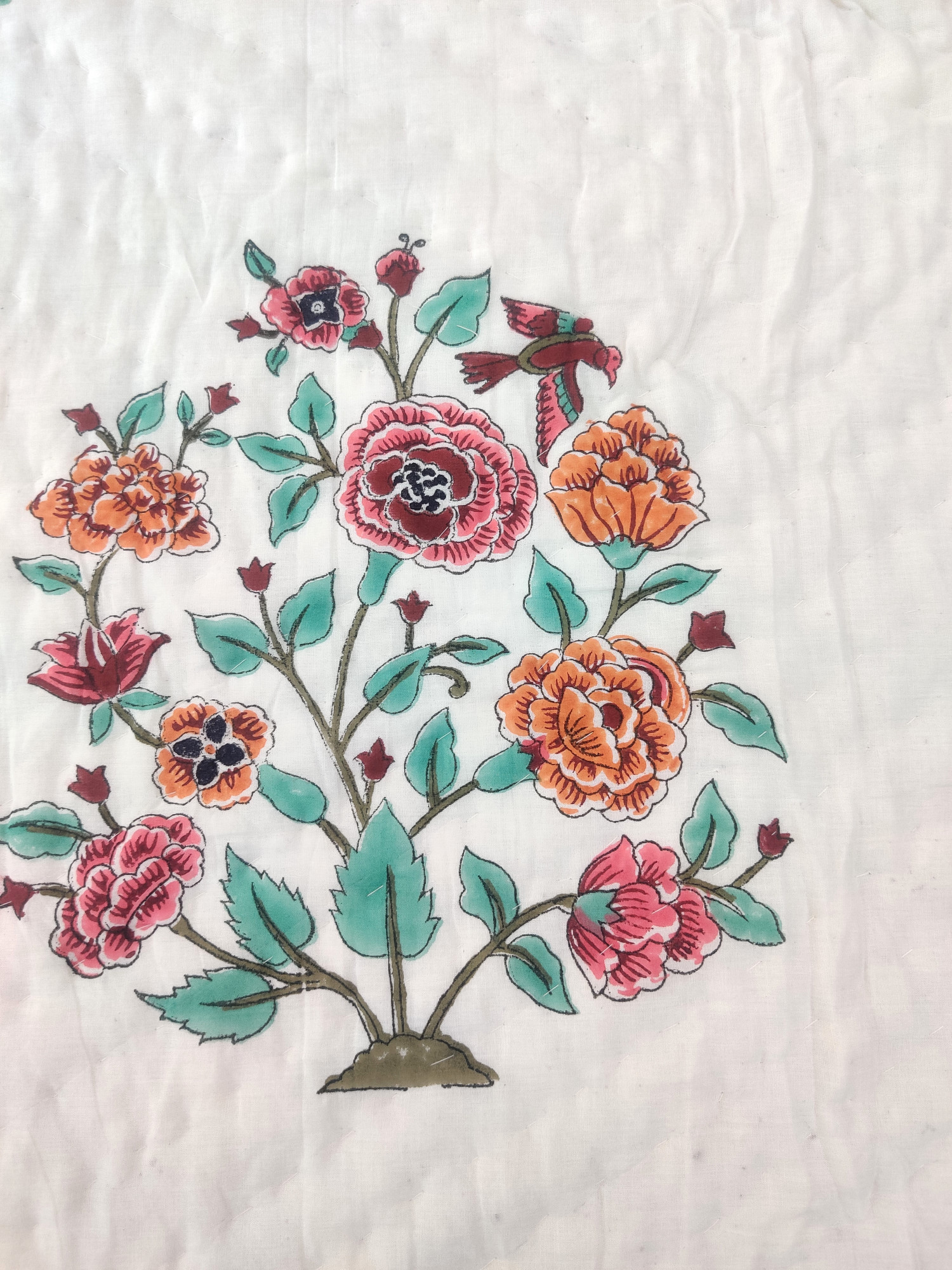 Hand Block Print Mulmul Quilt - Multicoloured Mughal Soft Jaipuri Razai Double