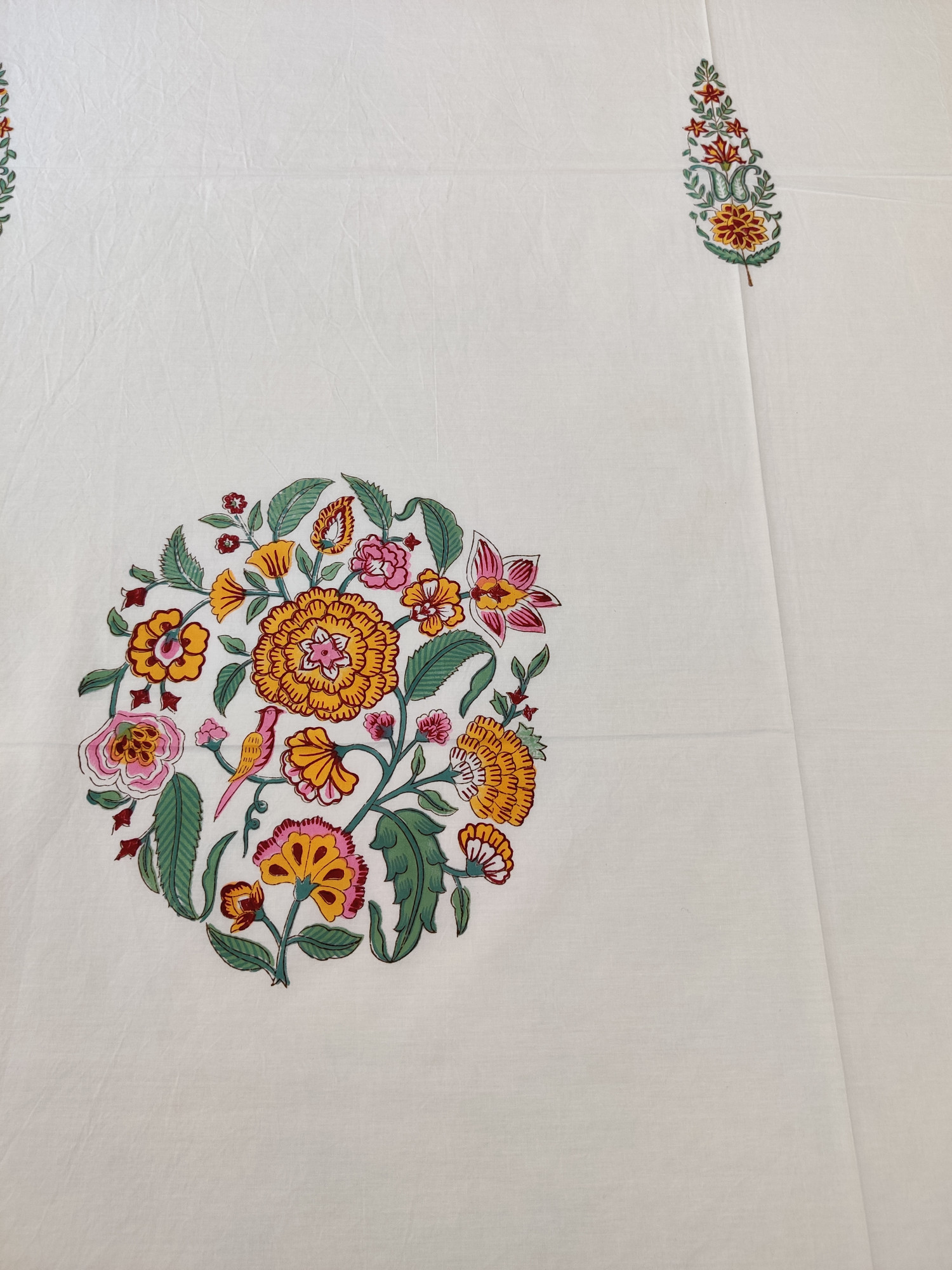 Jaipuri Block Print Bedsheet - Yellow Mughal Hand Block Print Cotton King Size